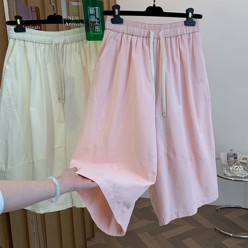 실사 여름 얇은 스타일 와이드 레깅스 바지 7부 바지 개성 패치워크 캐주얼 바지 와이드 다리 바지 패션 스트레이트 팬츠 이미지 4