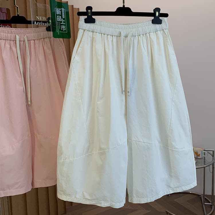 실사 여름 얇은 스타일 와이드 레깅스 바지 7부 바지 개성 패치워크 캐주얼 바지 와이드 다리 바지 패션 스트레이트 팬츠 상세 이미지 9