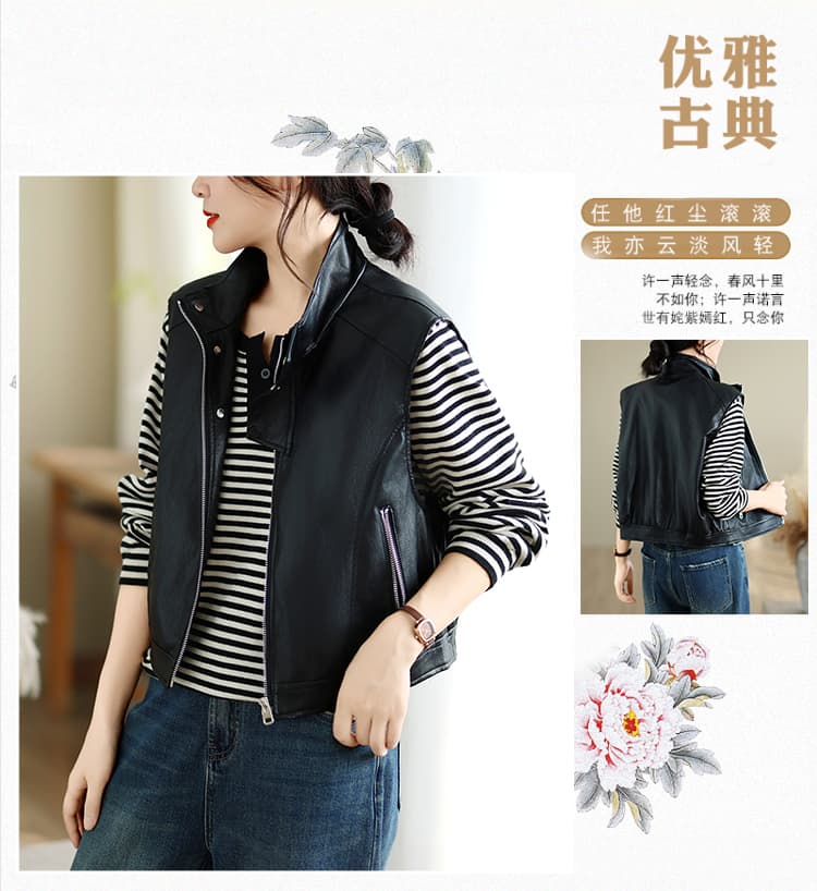 실사 가을 새로운 스탠드 칼라 지퍼 레트로 워싱 pu 가죽 재킷 베스트 재킷 맨위 상세 이미지 2