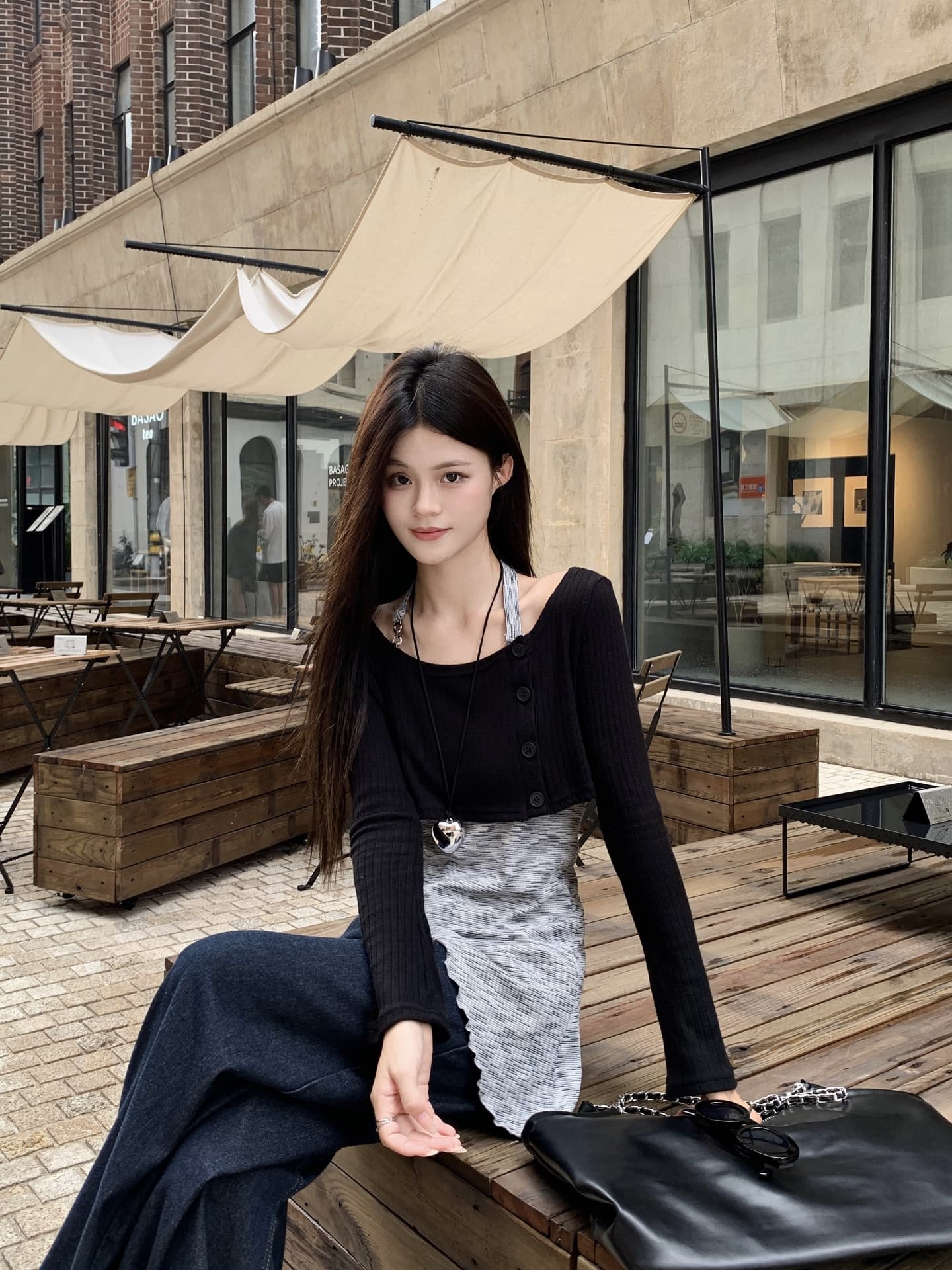 실사 정가 봄 새로운 한 부서 외부 가져 가라. 긴팔 어깨 오픈 가디건 행침 목 불규칙 인사이드 가져 가라. 투피스 세트 이미지 2