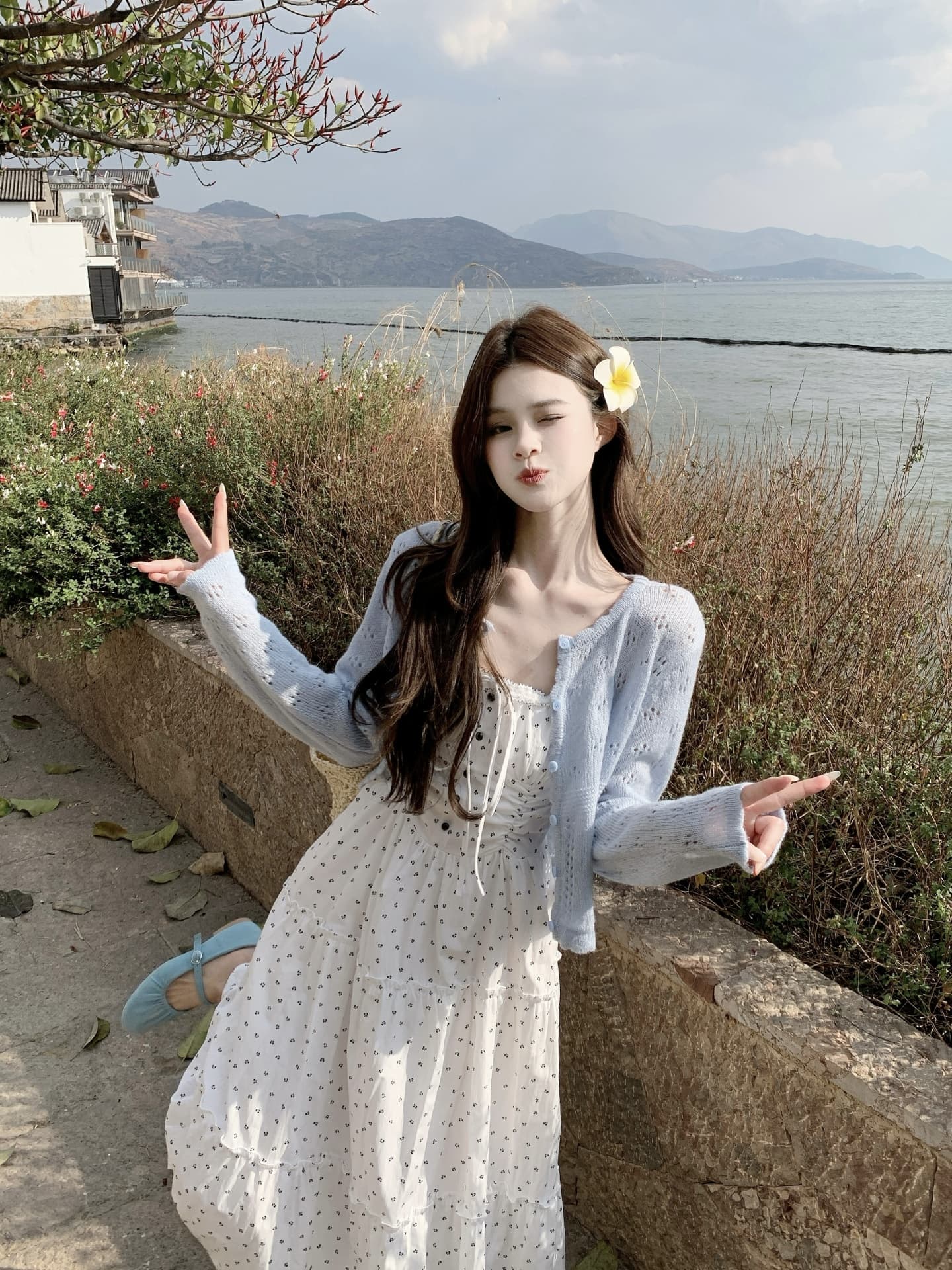실사 정가 봄 새로운 부드러운 품격 슬림해 보이는 디자인 센스 허리 수축 슬립 드레스 롱 스커트 이미지 4