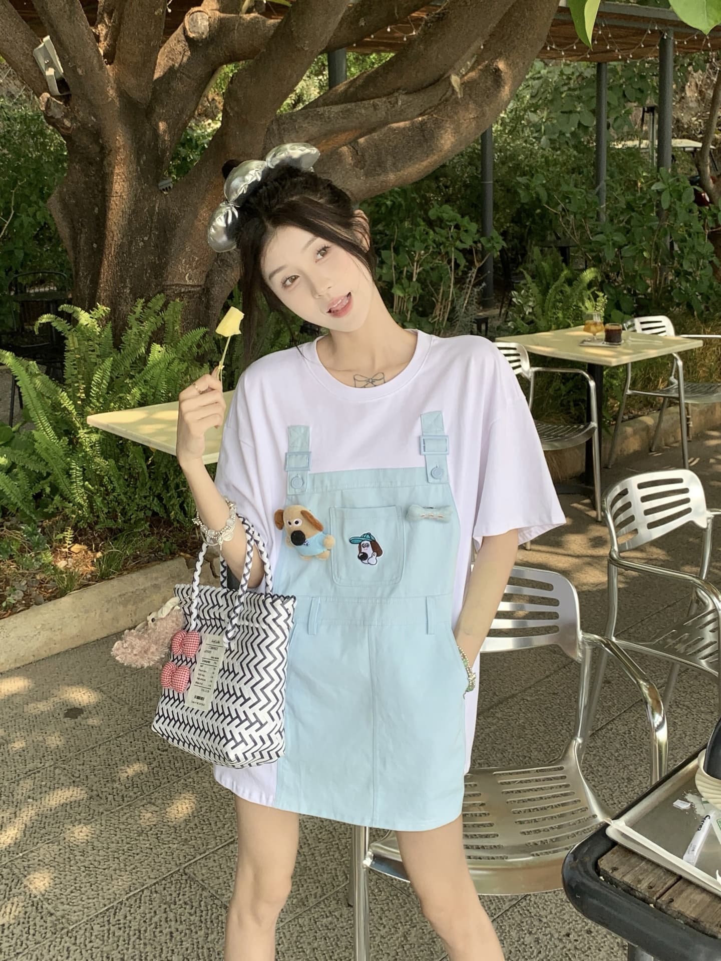 실사 정가 만화 자수 캐주얼 페이크 레이어드 연령 감소 반팔 티셔츠 루즈핏 슬림해 보이는 맨위 이미지 4