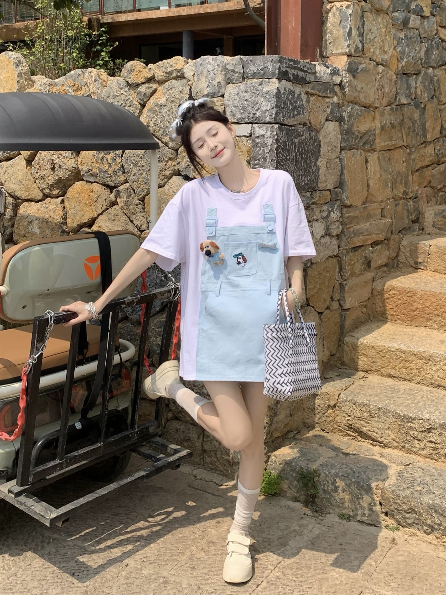 실사 정가 만화 자수 캐주얼 페이크 레이어드 연령 감소 반팔 티셔츠 루즈핏 슬림해 보이는 맨위 상세 이미지 1