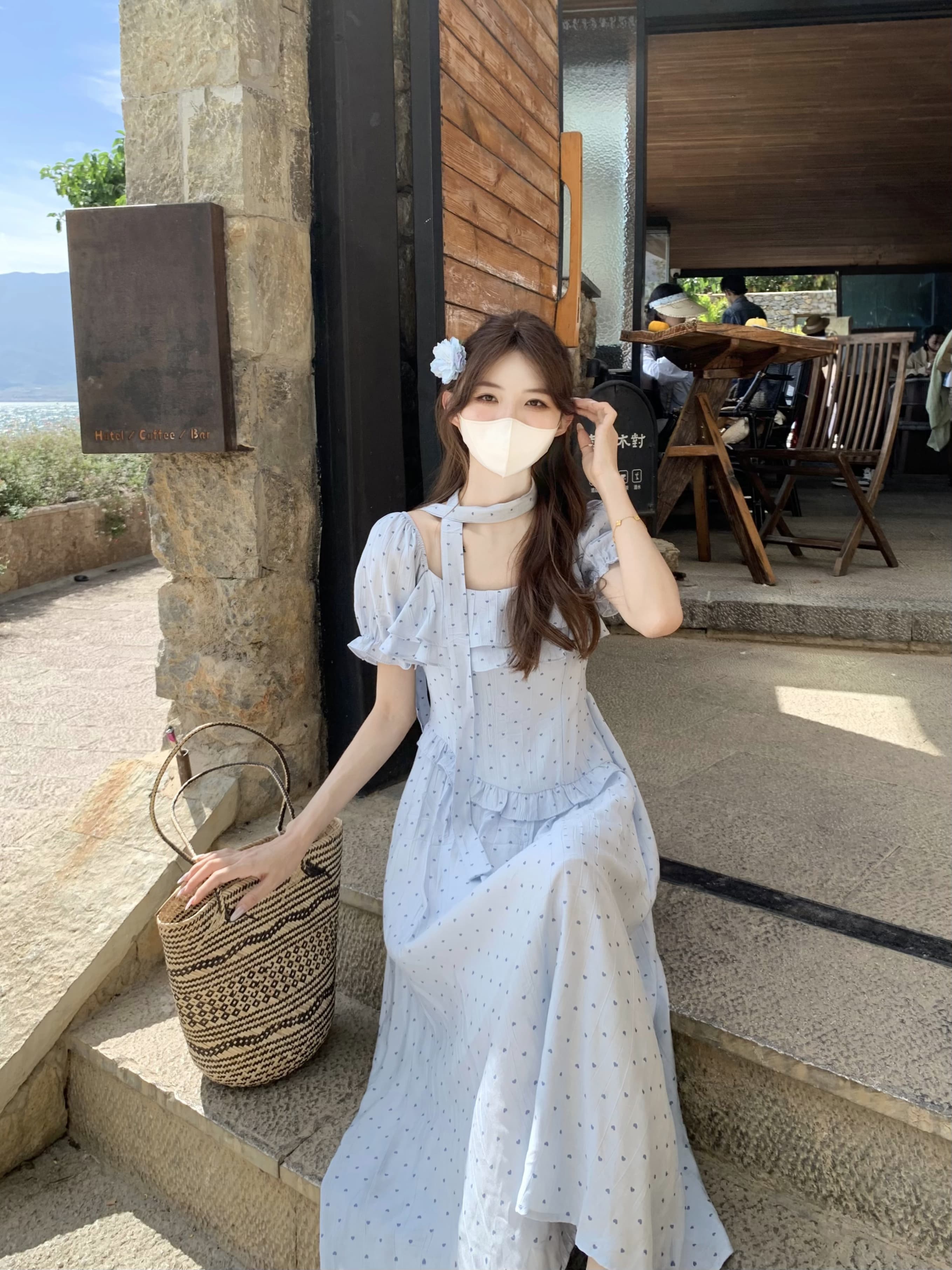 실사 정가 한국 스타일 도트 무늬 슈퍼 요정 소녀 센스 품격 허리 수축 중간 길이 드레스 상세 이미지 2