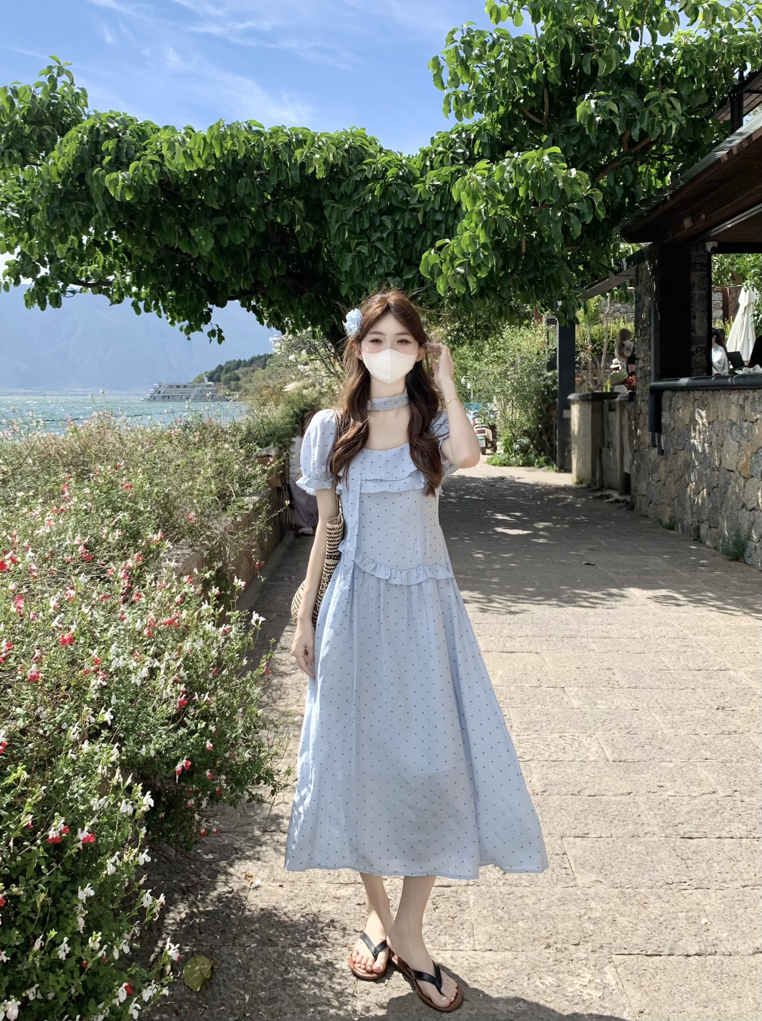 실사 정가 한국 스타일 도트 무늬 슈퍼 요정 소녀 센스 품격 허리 수축 중간 길이 드레스 상세 이미지 4