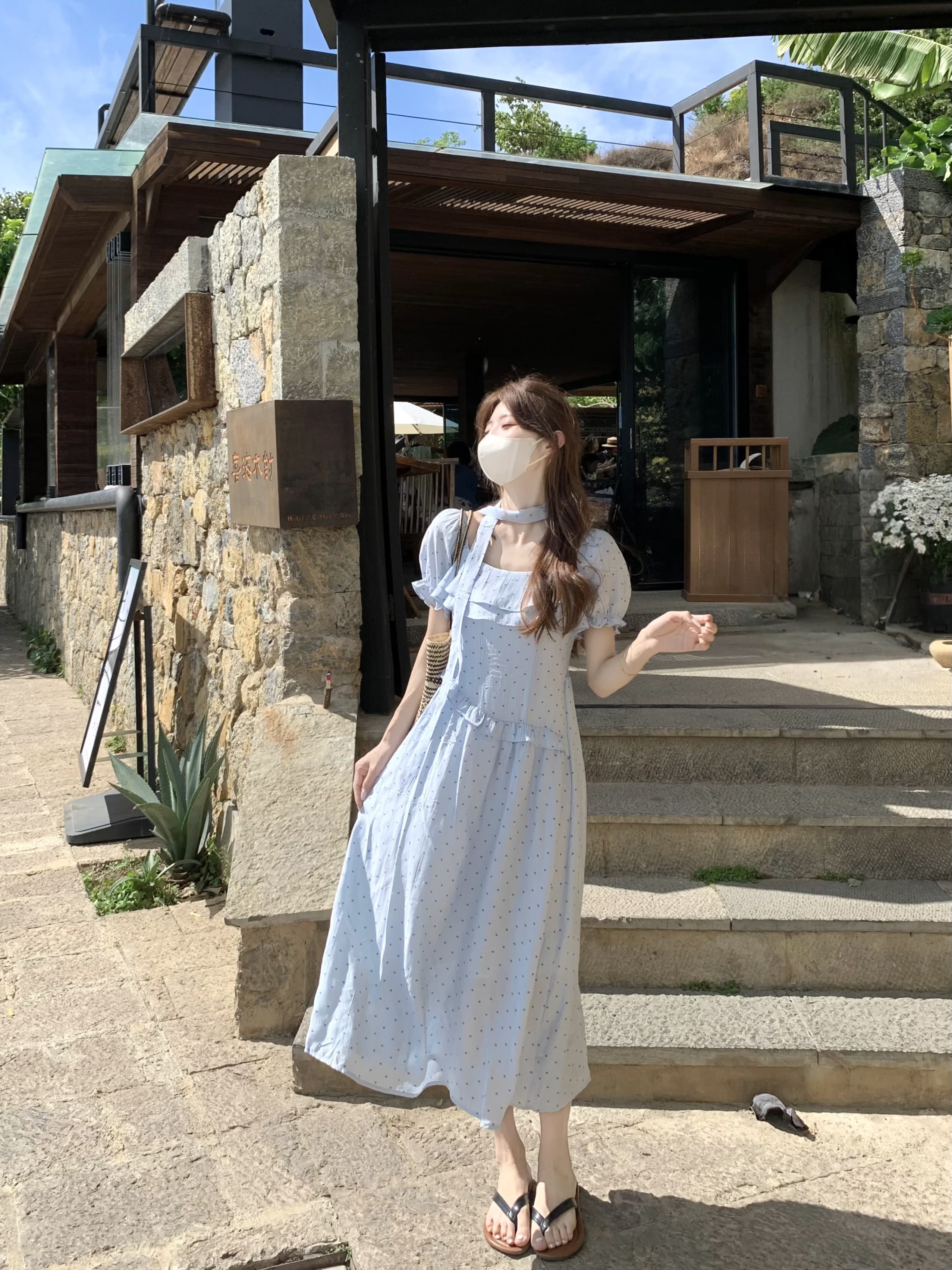 실사 정가 한국 스타일 도트 무늬 슈퍼 요정 소녀 센스 품격 허리 수축 중간 길이 드레스 상세 이미지 8