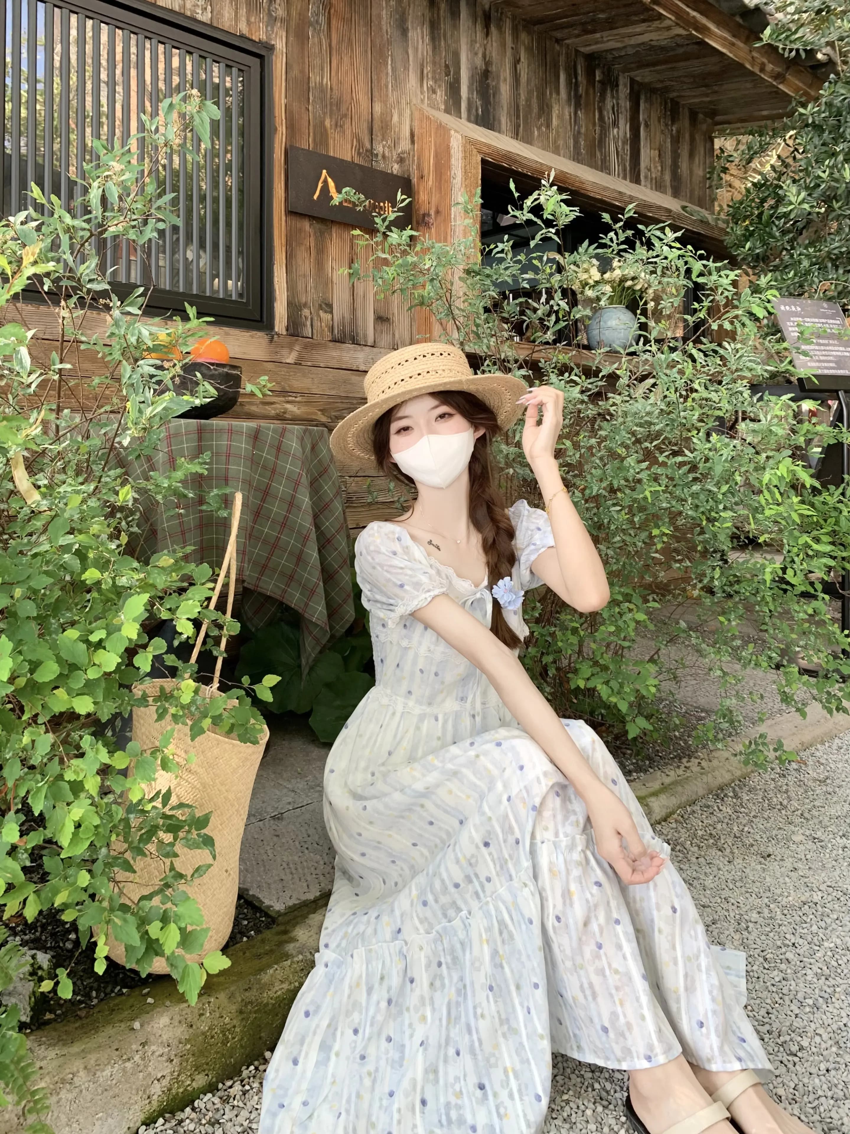 실사 정가 프랑스식 부드러운 바람 광장 칼라 도트 무늬 드레스 허리 수축 슬림해 보이는 품격 롱 스커트 상세 이미지 13