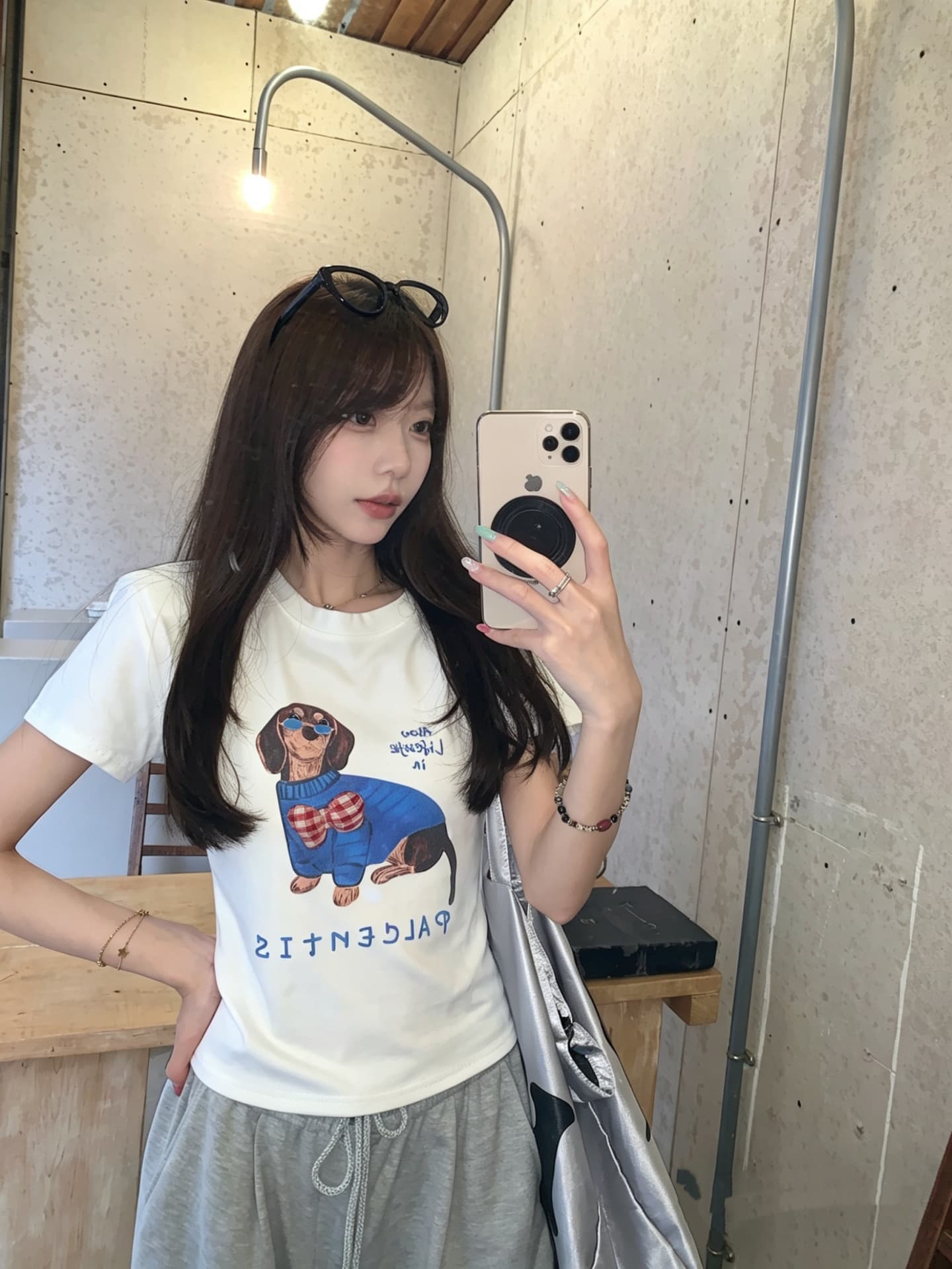 실사 정가 여름 아메리칸 재미있는 개 프린트 라운드 넥타이 어깨 패드 반팔 티셔츠 몸매 가꾸기 슬림해 보이는 맨위 상세 이미지 5