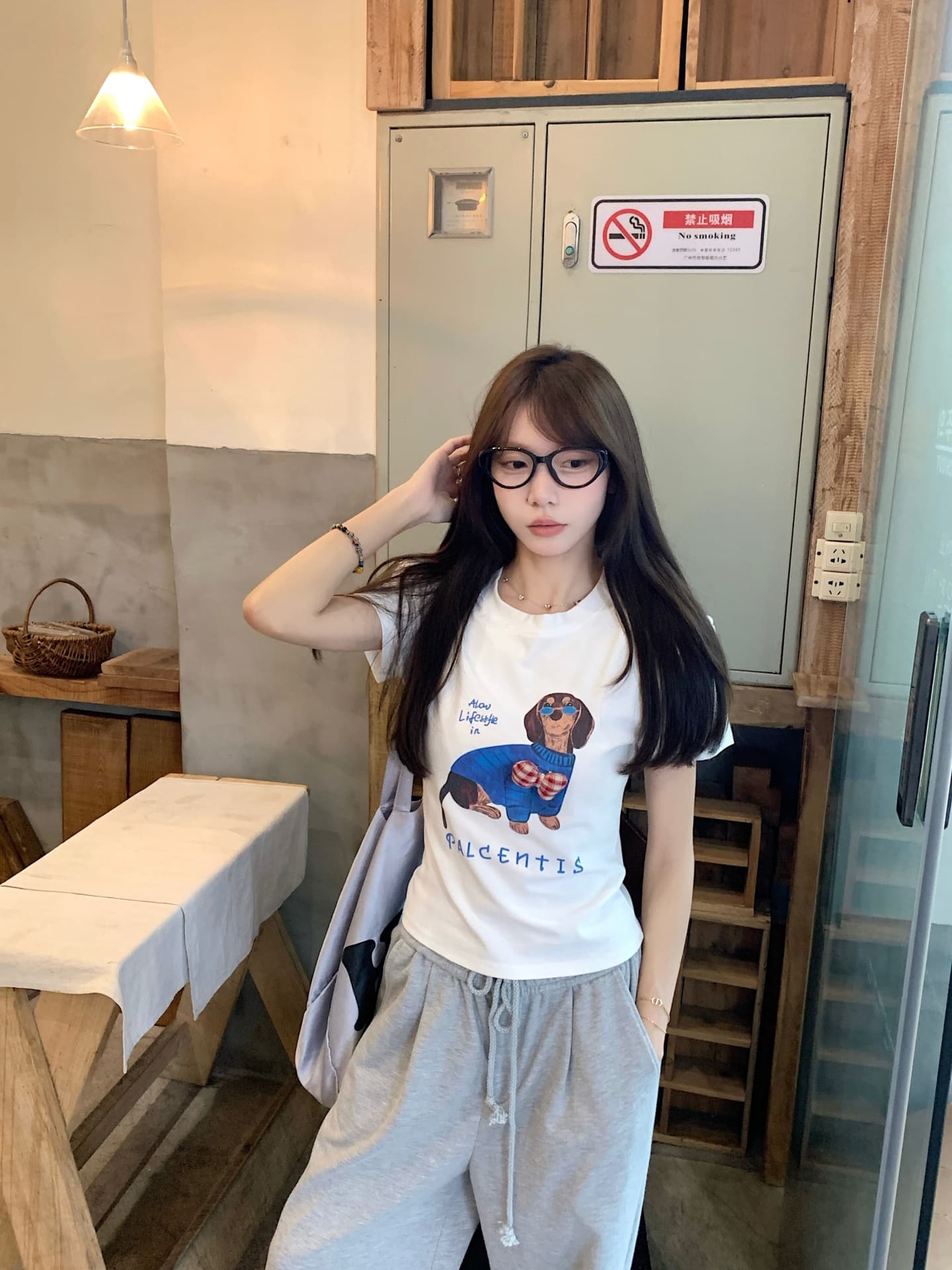 실사 정가 여름 아메리칸 재미있는 개 프린트 라운드 넥타이 어깨 패드 반팔 티셔츠 몸매 가꾸기 슬림해 보이는 맨위 상세 이미지 7