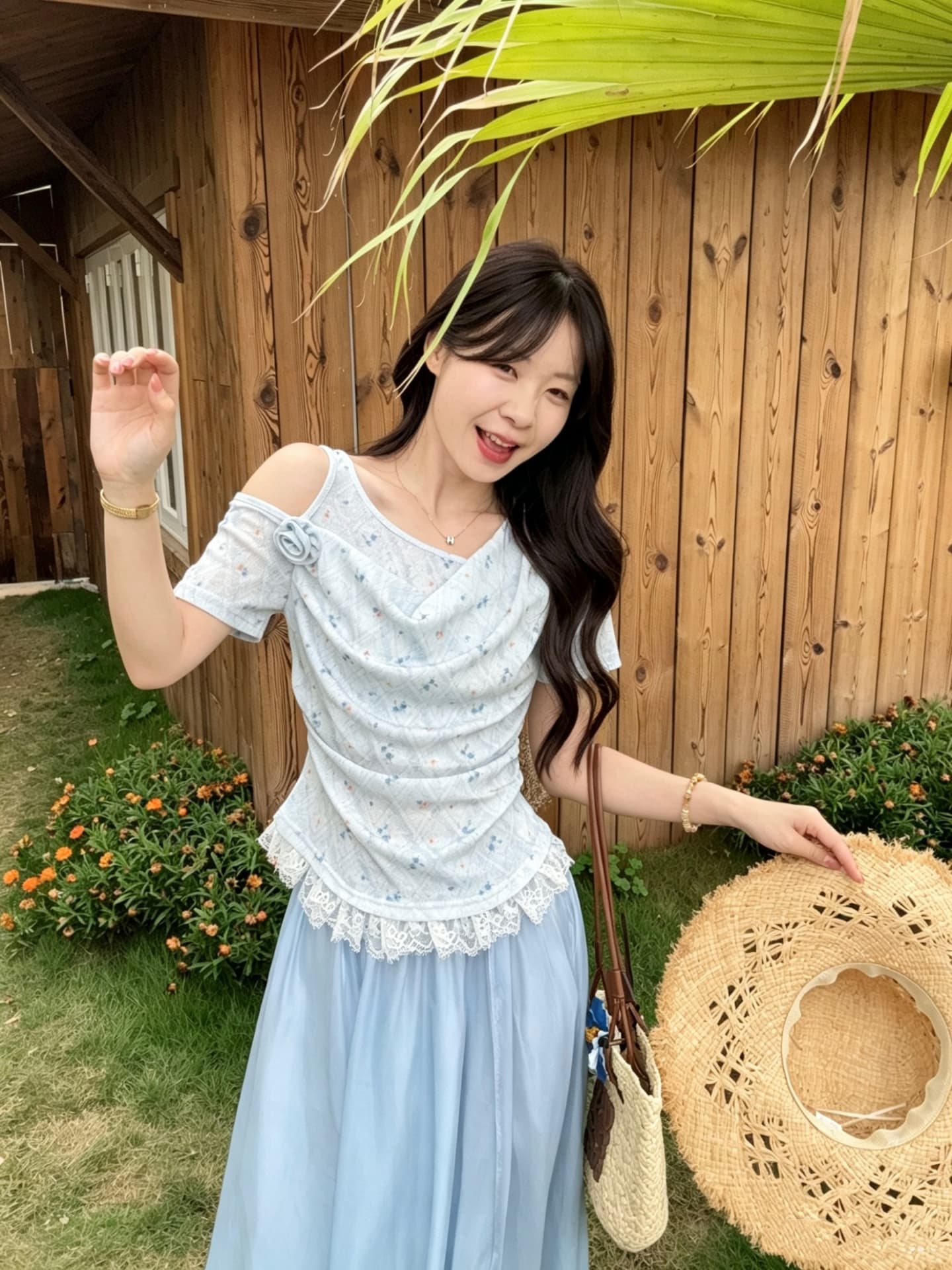 실사 정가 디자인 센스 페이크 레이어드 오프숄더 반팔 다용도 연령 감소 레이스 레이스 맨위 반신 스커트 두 조각 상세 이미지 1