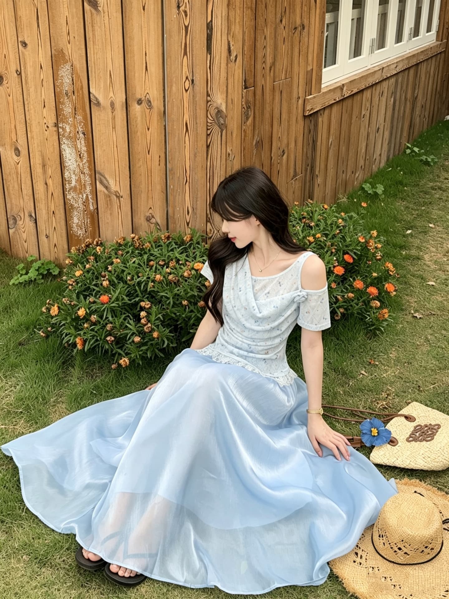 실사 정가 디자인 센스 페이크 레이어드 오프숄더 반팔 다용도 연령 감소 레이스 레이스 맨위 반신 스커트 두 조각 상세 이미지 7