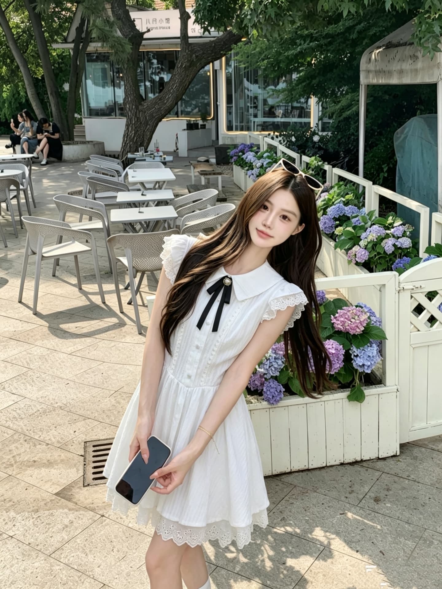실사 정가 한국 스타일 화이트 색온도 부드러운 바람 여름 허리 수축 슬림해 보이는 레이스 조각 Feifei 소매 드레스 상세 이미지 2