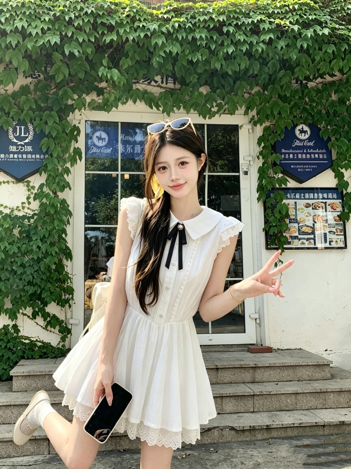 실사 정가 한국 스타일 화이트 색온도 부드러운 바람 여름 허리 수축 슬림해 보이는 레이스 조각 Feifei 소매 드레스 상세 이미지 5