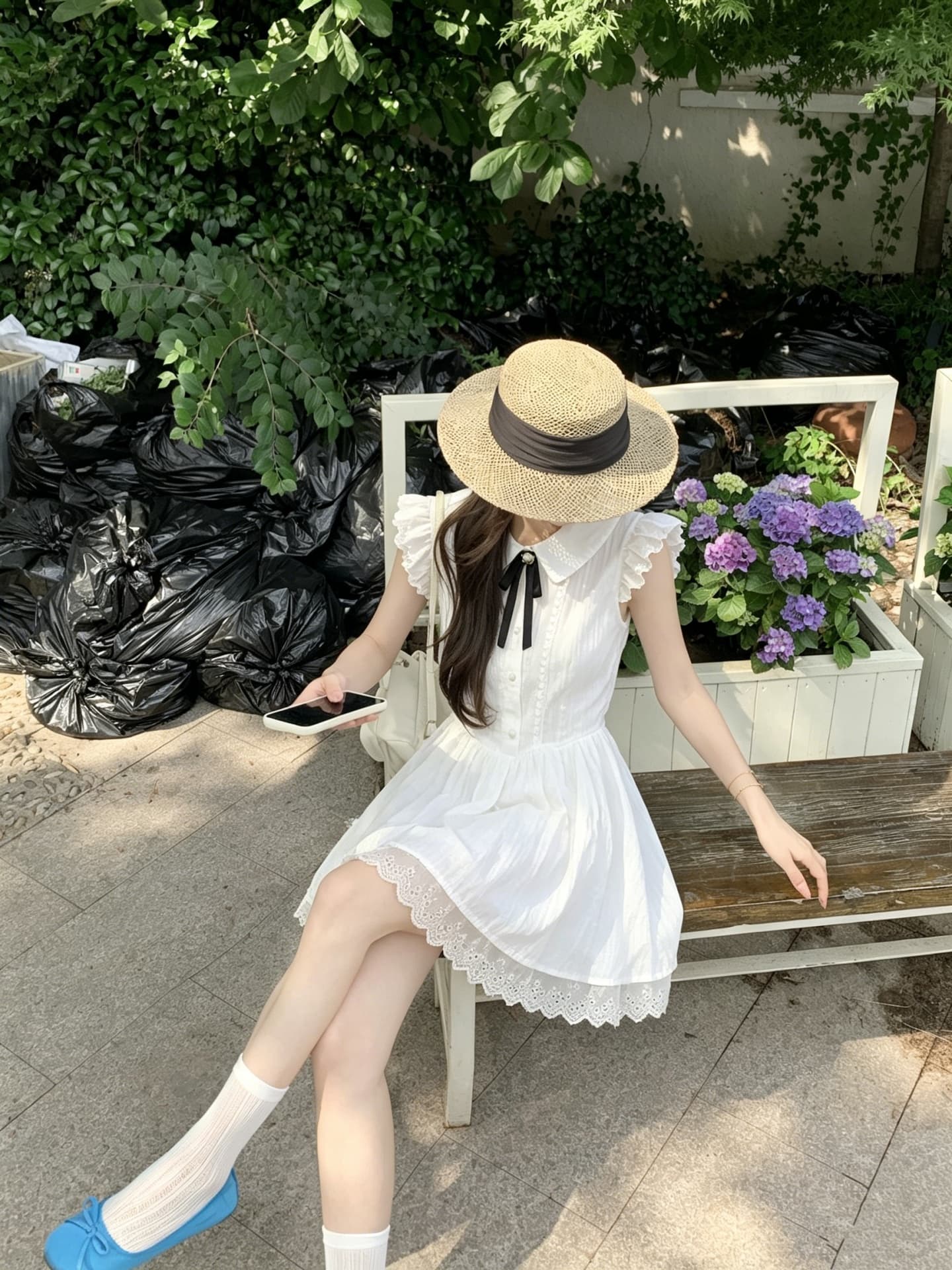 실사 정가 한국 스타일 화이트 색온도 부드러운 바람 여름 허리 수축 슬림해 보이는 레이스 조각 Feifei 소매 드레스 상세 이미지 7