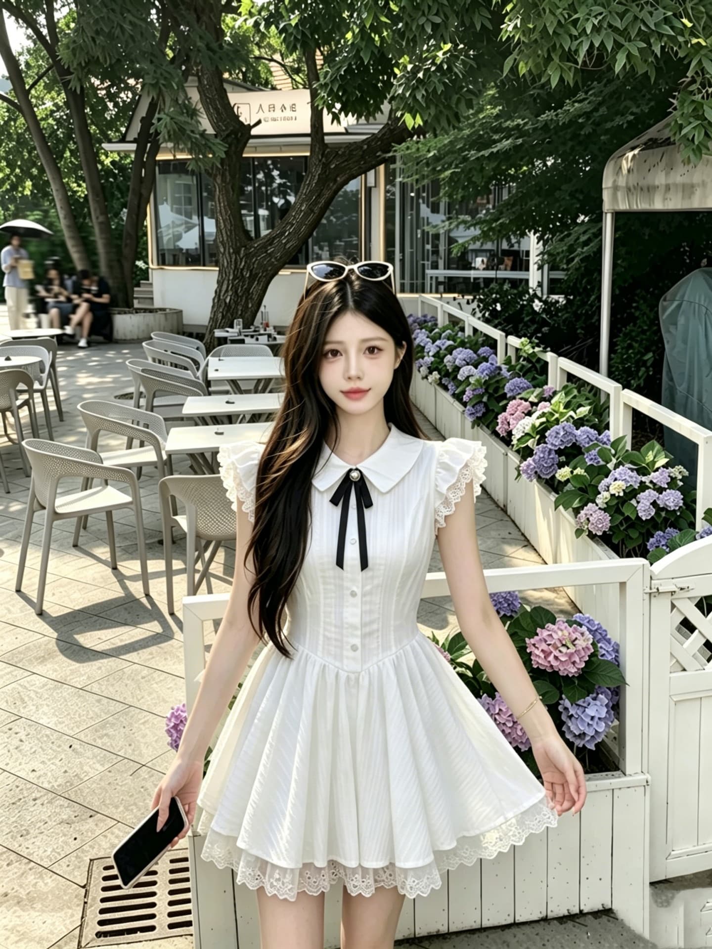 실사 정가 한국 스타일 화이트 색온도 부드러운 바람 여름 허리 수축 슬림해 보이는 레이스 조각 Feifei 소매 드레스 상세 이미지 8