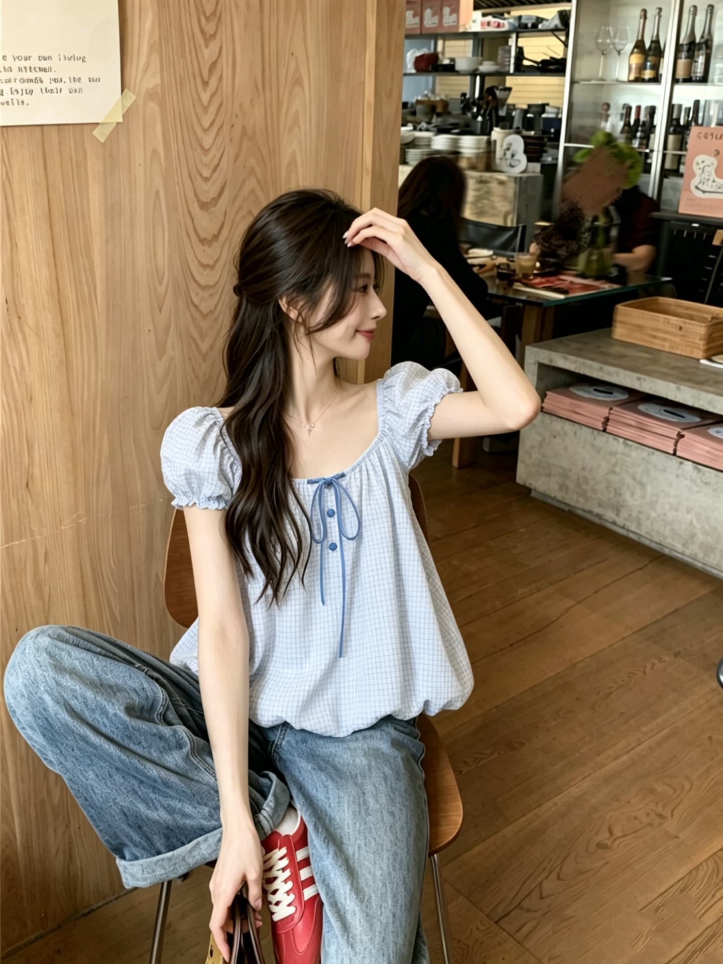 실사 정가 여름 작은 대중 디자인 센스 레이스업 거품 소매 꽃밭 맨위 상세 이미지 6
