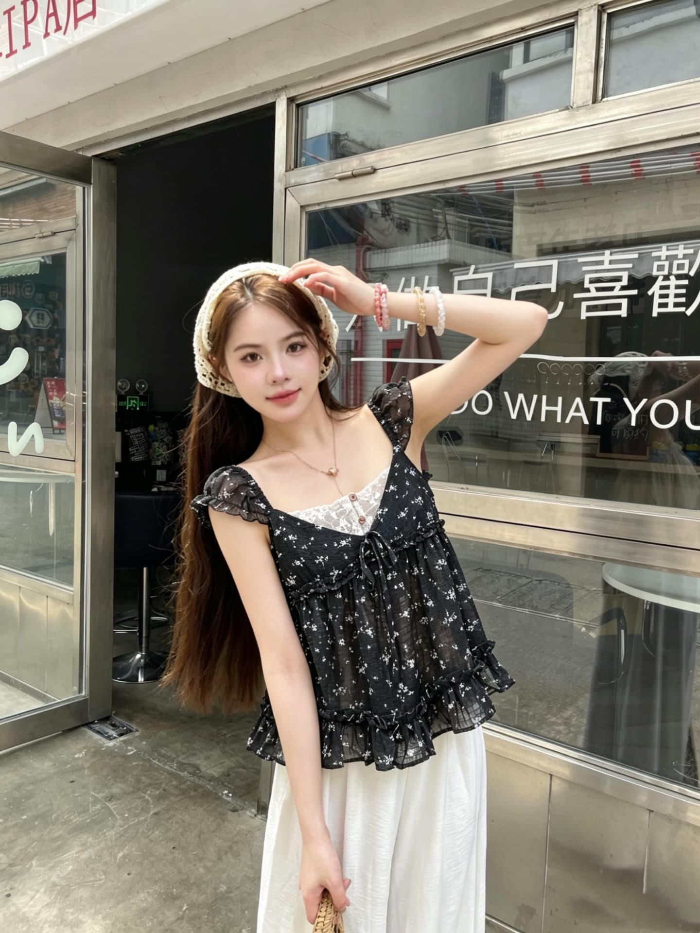 실사 정가 한 부서 꽃무늬 페이크 레이어드 프릴 인형 셔츠 Chic 작은 맨위 상세 이미지 1