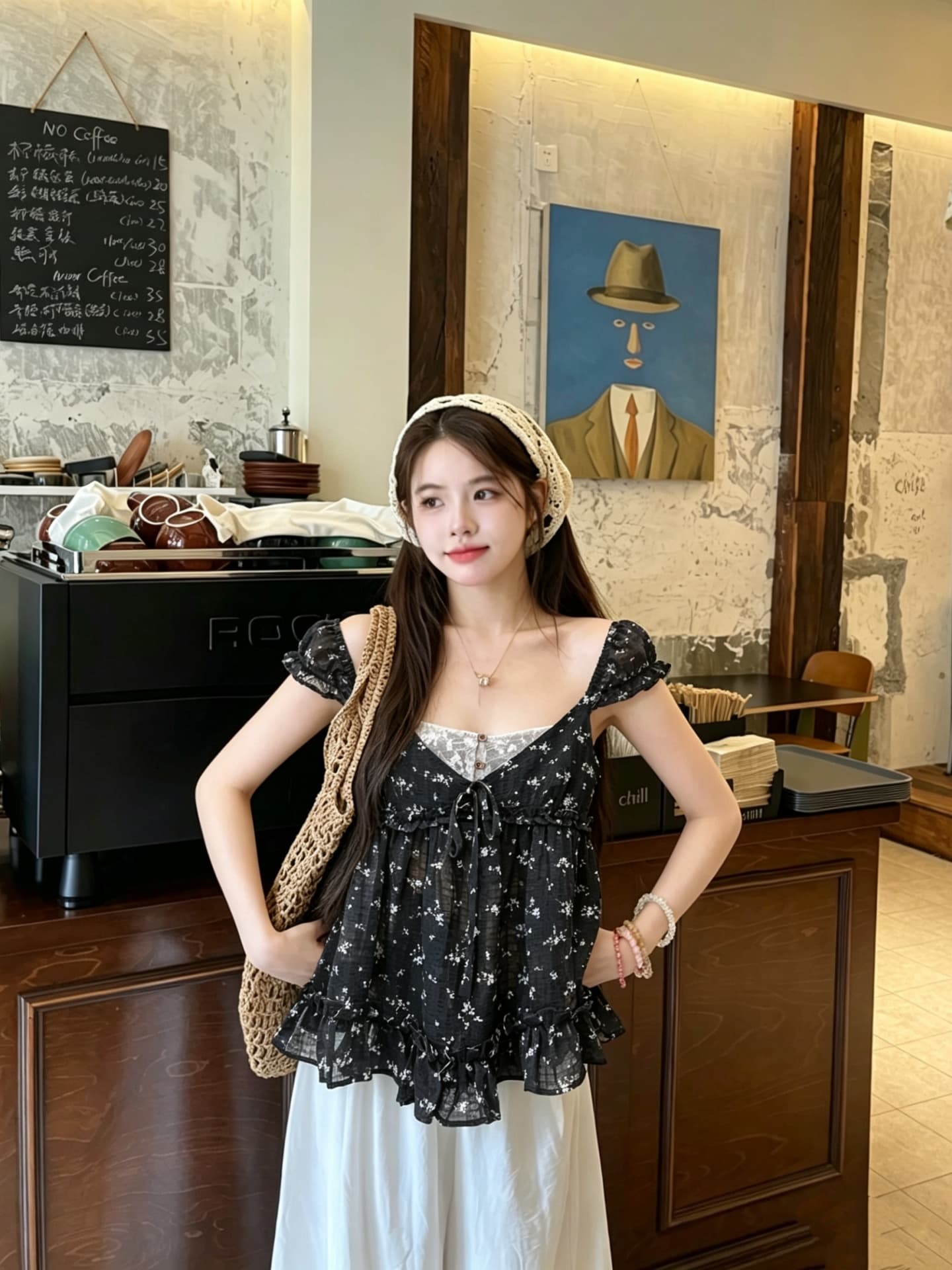 실사 정가 한 부서 꽃무늬 페이크 레이어드 프릴 인형 셔츠 Chic 작은 맨위 상세 이미지 2