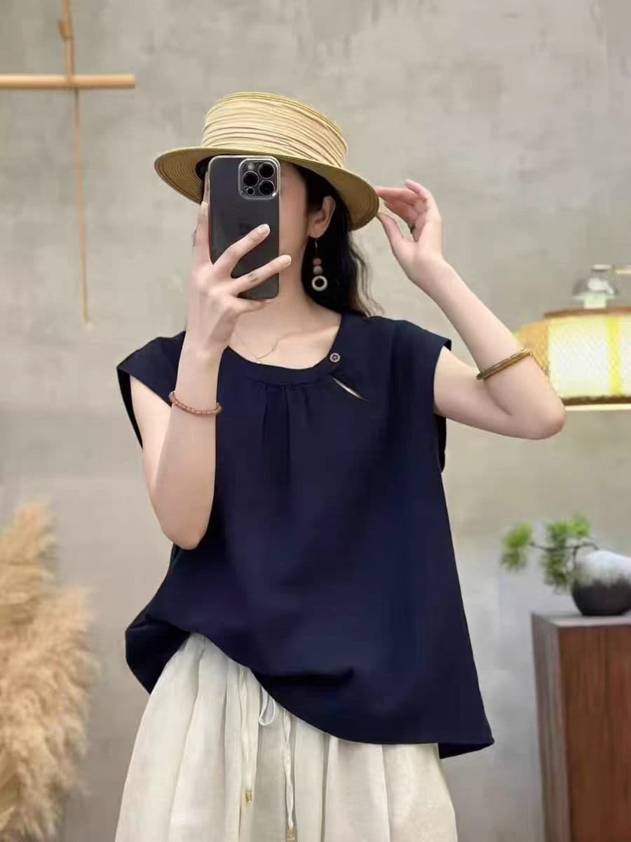 패션 디자인 센스 Feifei 소매 미니멀리즘 다용도 슬림해 보이는 품격 단색 풀오버 작은 셔츠 민소매 면사 티셔츠 맨위 상세 이미지 7