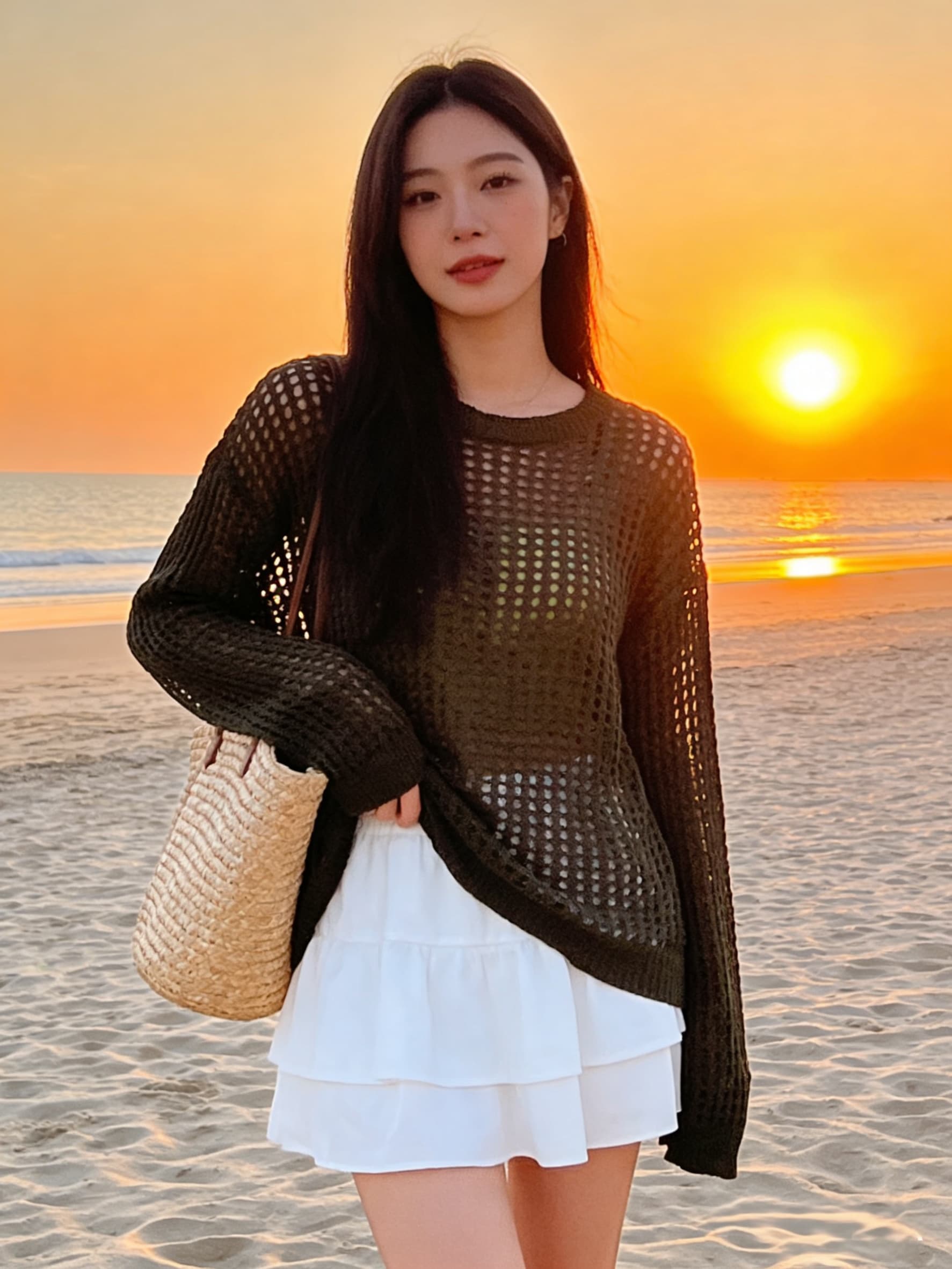 니트 홀로우 아웃 자외선 차단 의류 여성 여름 얇은 스타일 루즈핏 디자인 센스 작은 대중 Chic 긴팔 블라우스 맨위 상세 이미지 8