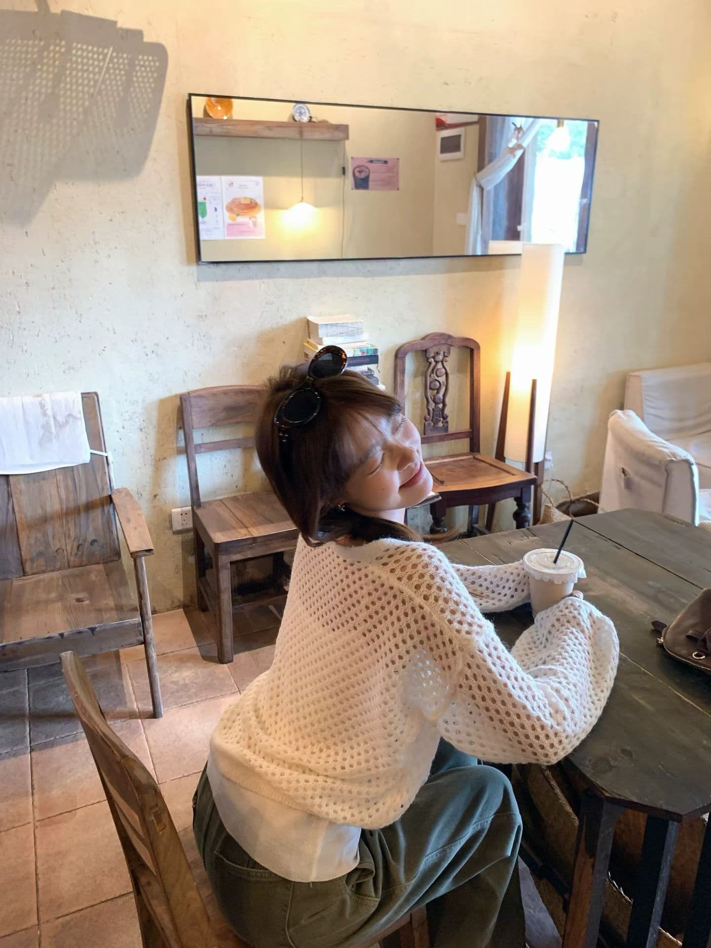 느긋한 부서 루즈핏 V넥 버블 䄂 쇼트 스타일 홀로우 아웃 니트 스웨터 니트 슬립 세트 상세 이미지 6