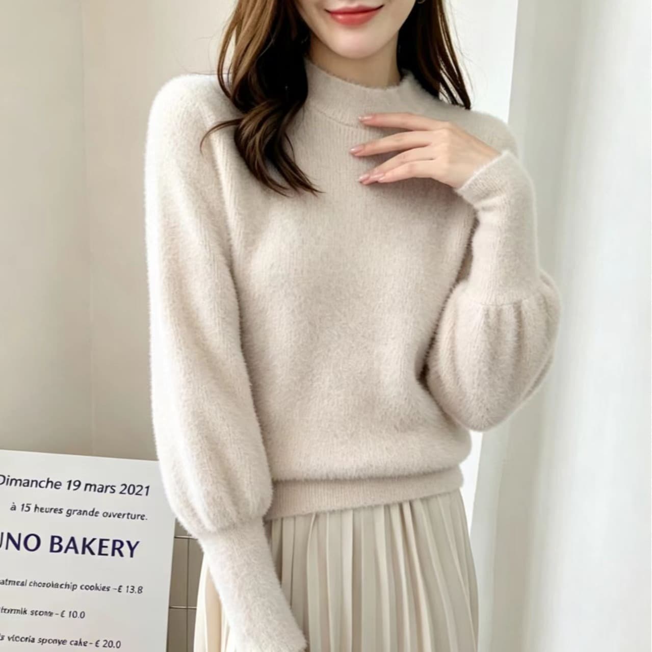 가을 겨울 새로운 단색 반하이넥 라운드 넥 미니멀리즘 연령 감소 셔츠 여성 출퇴근 다용도 루즈핏 니트 스웨터 스웨터 이미지 2