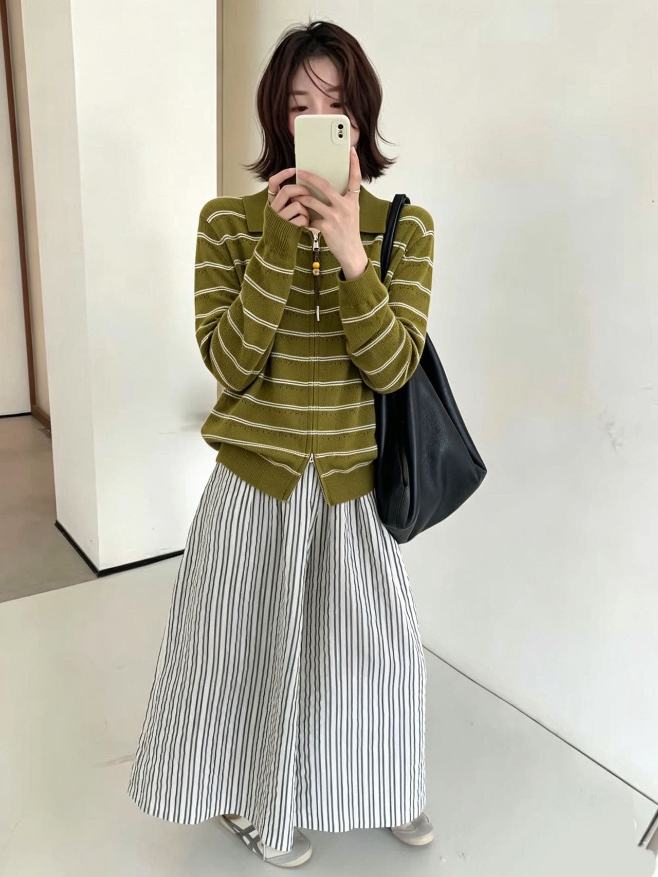 POLO 칼라 스트라이프 오픈 가디건 지퍼 스웨터 여자 가을 겨울 한 부서 새로운 품격 다용도 슬림해 보이는 루즈핏 맨위 상세 이미지 3