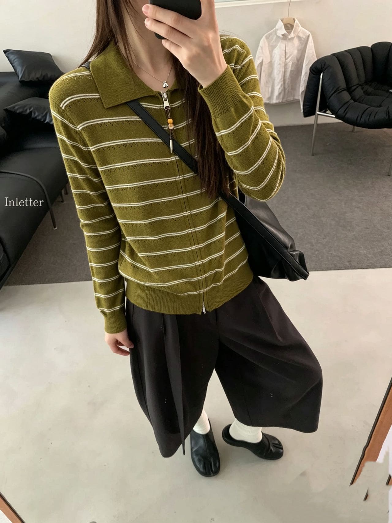 POLO 칼라 스트라이프 오픈 가디건 지퍼 스웨터 여자 가을 겨울 한 부서 새로운 품격 다용도 슬림해 보이는 루즈핏 맨위 상세 이미지 7