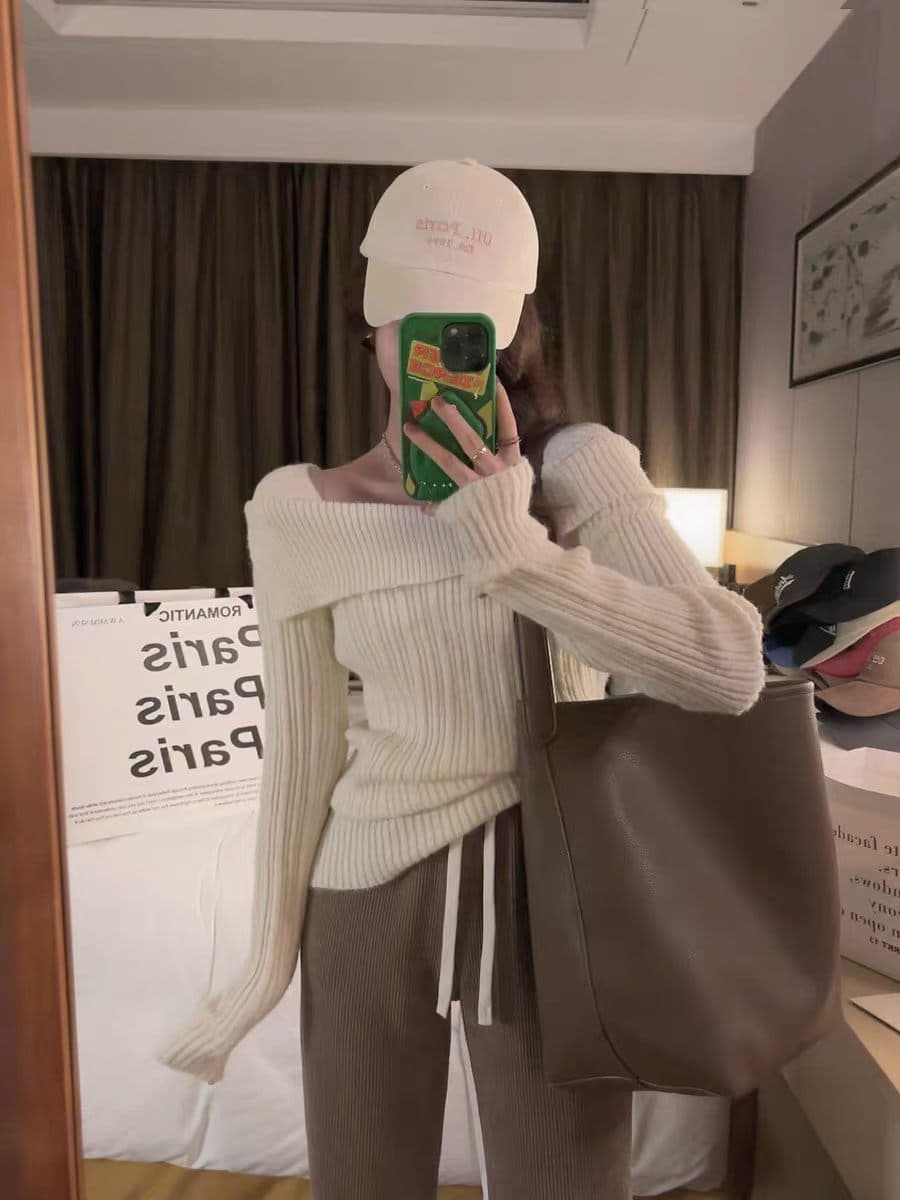한 부서 착용 가져 가라. 작은 샤넬 스타일 품격 명문 여성 스웨터 보트넥 몸매 가꾸기 맨위 니트 스웨터 여자 가을 상세 이미지 9