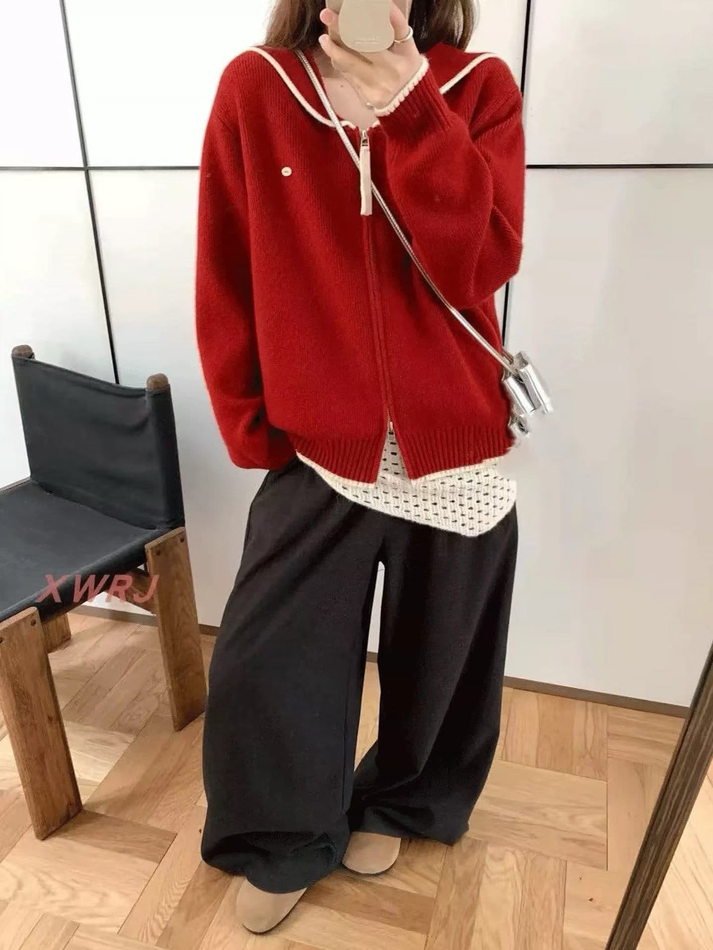 가을 의상 새로운 여성 한국 스타일 루즈핏 패션 달콤함 해군 칼라 오픈 가디건 다용도 캐주얼 스웨터 코트 맨위 상세 이미지 3