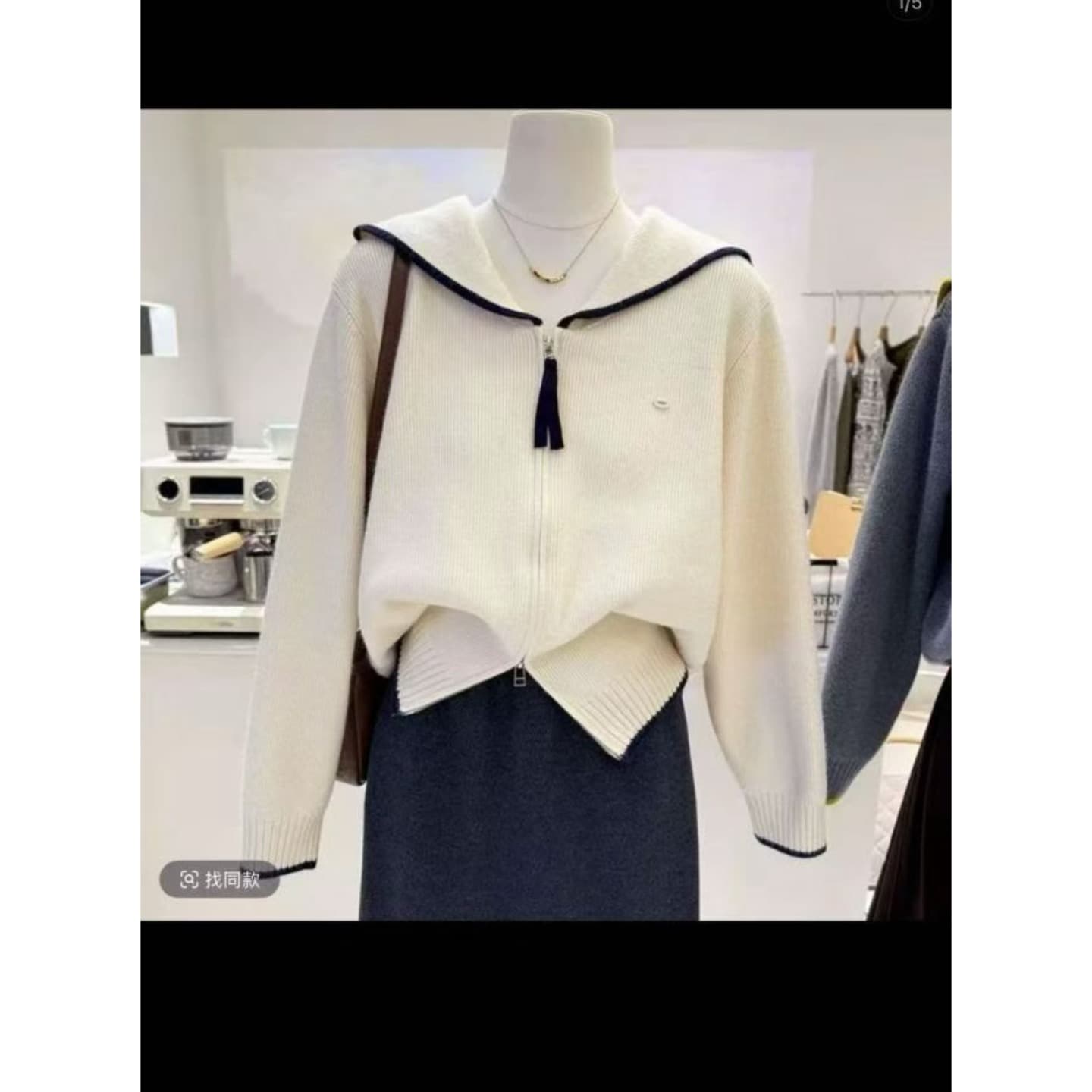 가을 의상 새로운 여성 한국 스타일 루즈핏 패션 달콤함 해군 칼라 오픈 가디건 다용도 캐주얼 스웨터 코트 맨위 이미지 5