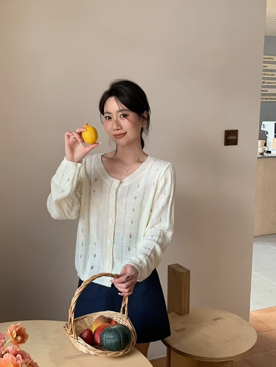 한 부서 홀로우 아웃 자카드 라운드 넥 니트 오픈 가디건 여성 2026 새로운 루즈핏 품격 맨위 재킷 상세 이미지 2