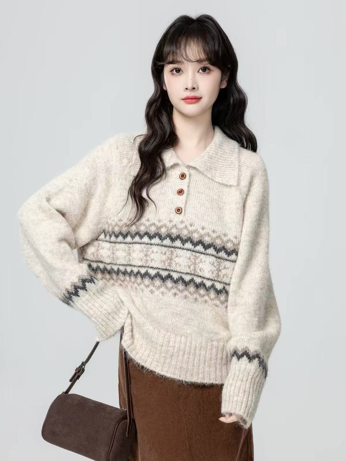 POLO 칼라 스웨터 여자 가을 겨울 2026 가을 새로운 와이드 부드러운 찹쌀 풀오버 니트 스웨터 외출용 맨위 상세 이미지 8