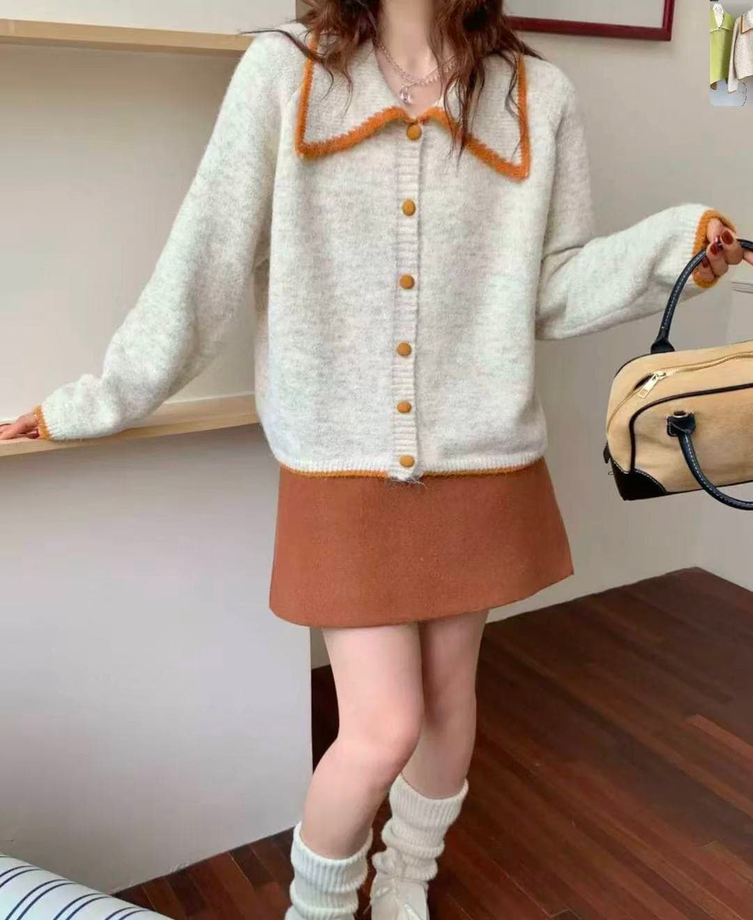 한국 스타일 다용도 배색 폴로 칼라 스웨터 오픈 가디건 여성 가을 겨울 새로운 루즈핏 외국 가스 작은 대중 니트 스웨터 맨위 여성
