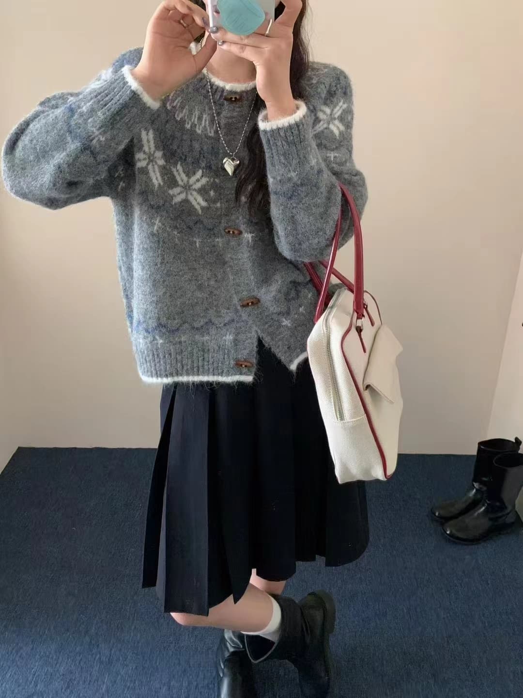 한국 동대문 새로운 레트로 공정한 섬 자카드 스웨터 오픈 가디건 여성 한국 스타일 새로운 루즈핏 다용도 니트 스웨터 상세 이미지 4