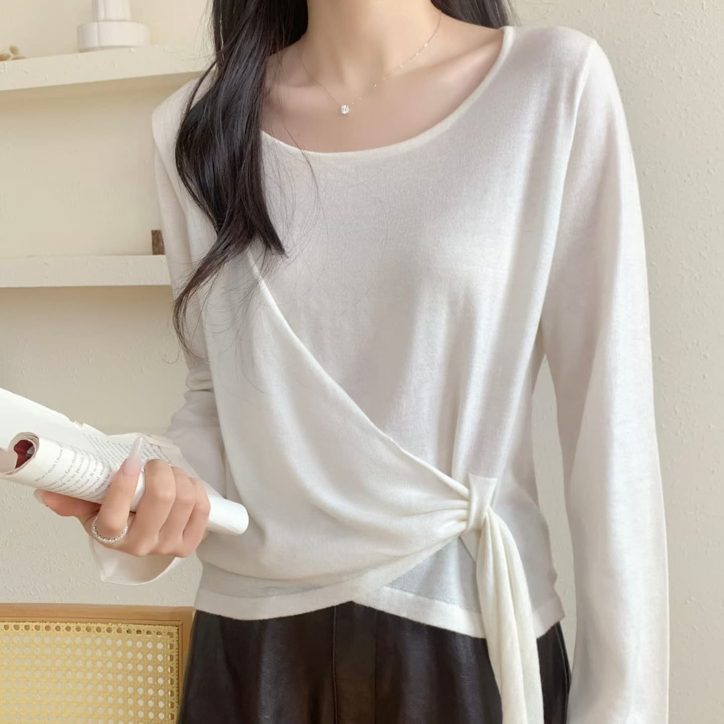 한 부서 새로운 카디건 흔들다 칼라 다용도 여성 가을 허리 수축 슬림해 보이는 인사이드 가져 가라. 만나는 니트 긴 소매 맨위 이미지 4