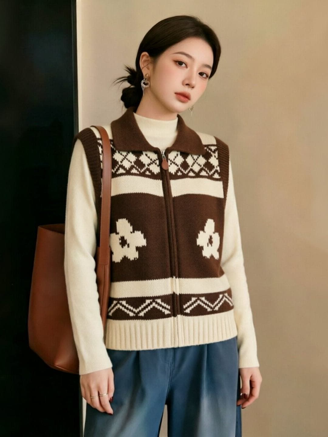 한국 동대문 가을 새로운 패션 분위기 센스 품격 미니멀리즘 고급 작은 대중 디자인 폴로 칼라 베스트 맨위 상세 이미지 8