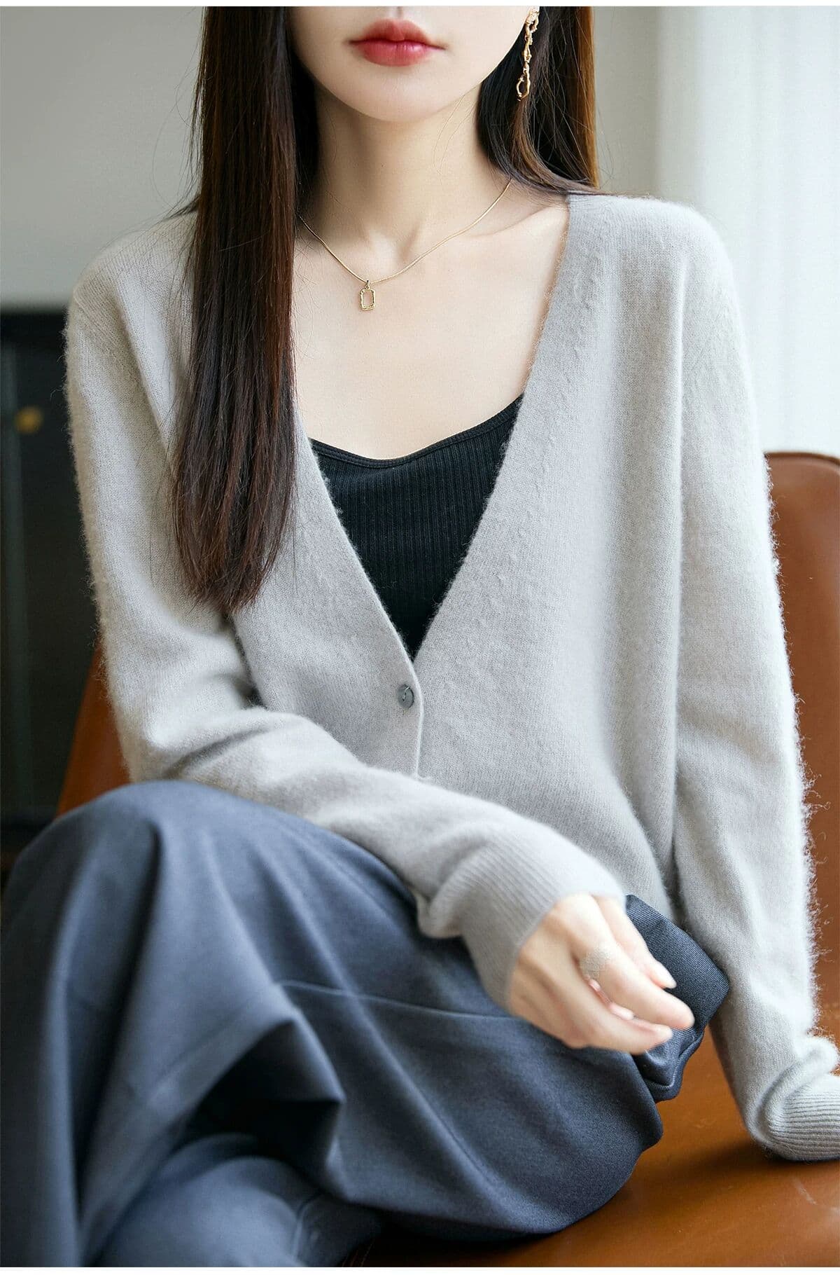 한국 미니멀리즘 바람 니트 오픈 가디건 여성 짧은 외투 스웨터 가을 새로운 스택 착용 외부 가져 가라. 털 셔츠 상세 이미지 3