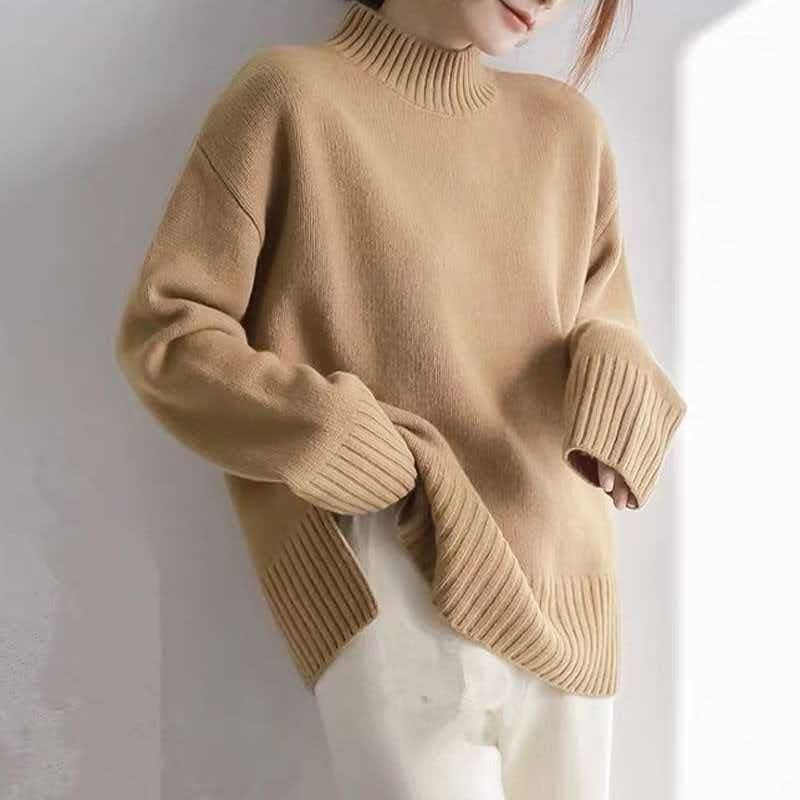 한 부서 루즈핏 보온 풀오버 반하이넥 니트 기본 셔츠 여성 가을 겨울 새로운 다용도 긴팔 단색 스웨터