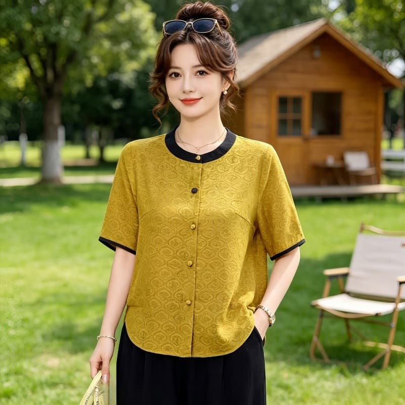 여름 섹션 반팔 티셔츠 여성 연령 감소 외국 가스 맨위 고급 품격 작은 셔츠 중년 어머니 드레스 이미지 5