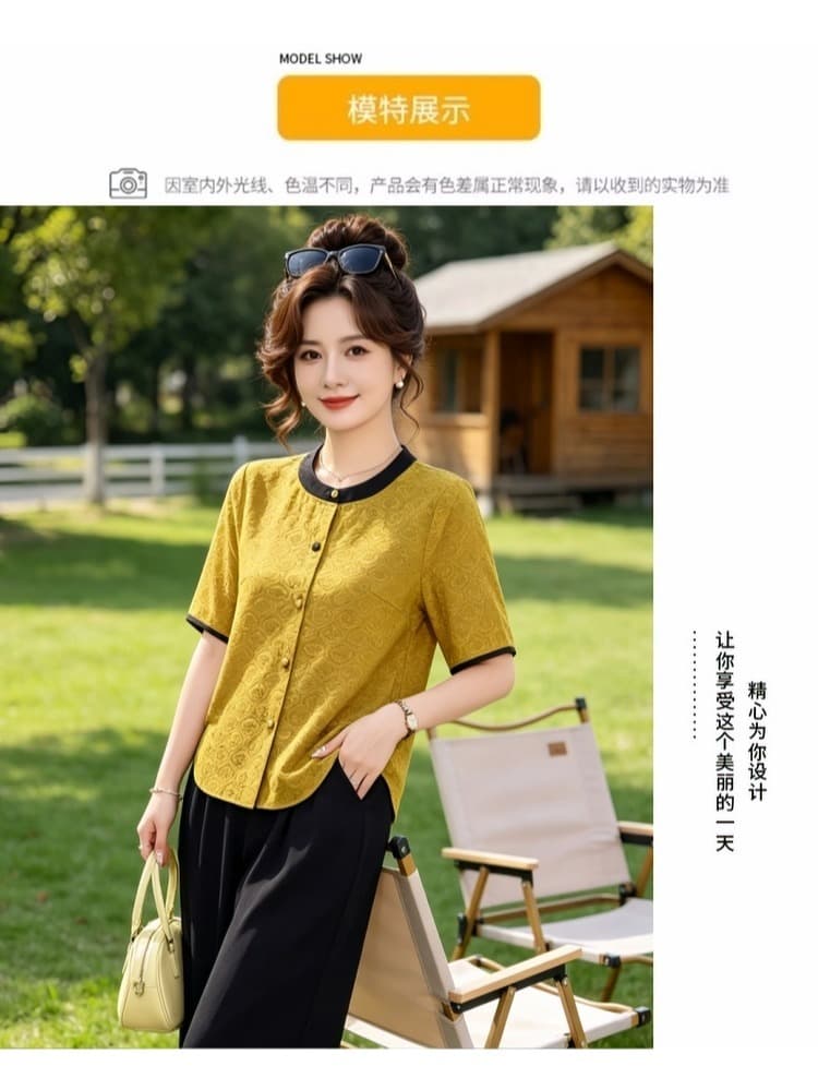 여름 섹션 반팔 티셔츠 여성 연령 감소 외국 가스 맨위 고급 품격 작은 셔츠 중년 어머니 드레스 상세 이미지 9