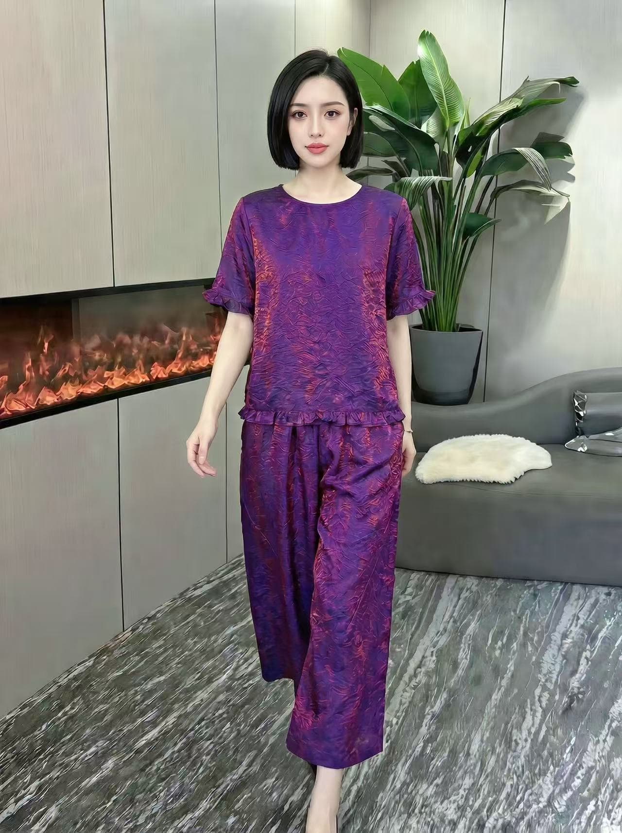 새로운 중식 레트로 국풍 외국 가스 여름 새로운 품격 여신 자카드 맨위 코디 바지 세트 이미지 2