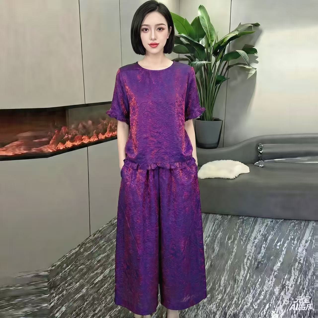 새로운 중식 레트로 국풍 외국 가스 여름 새로운 품격 여신 자카드 맨위 코디 바지 세트 상세 이미지 2