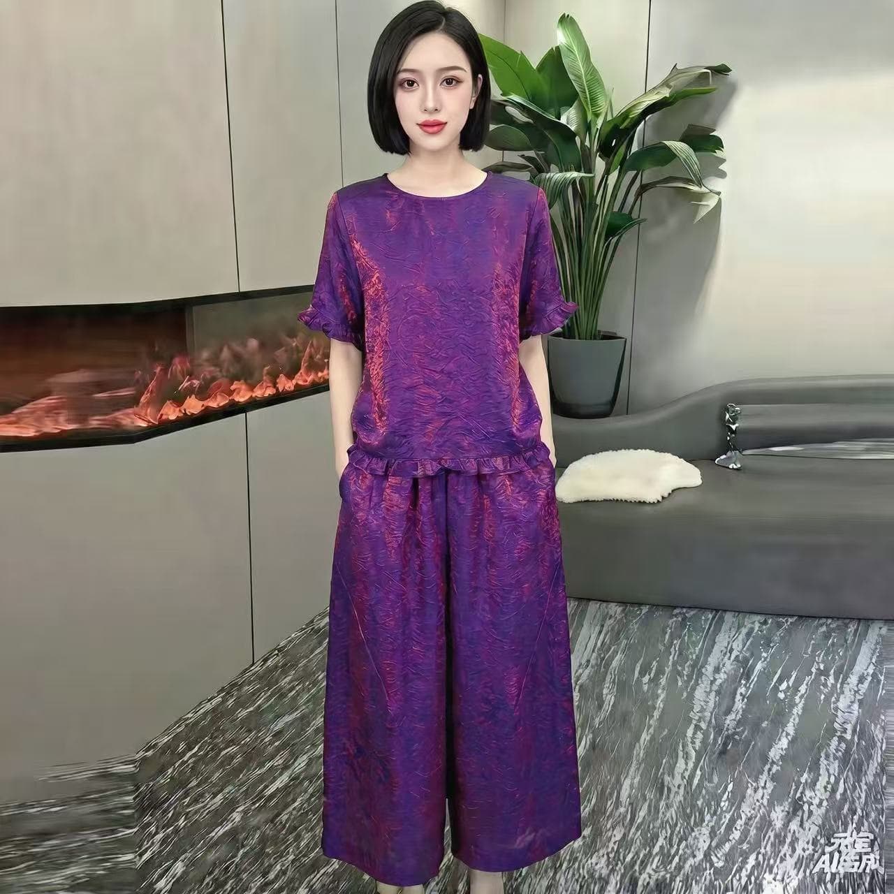 새로운 중식 레트로 국풍 외국 가스 여름 새로운 품격 여신 자카드 맨위 코디 바지 세트 상세 이미지 6