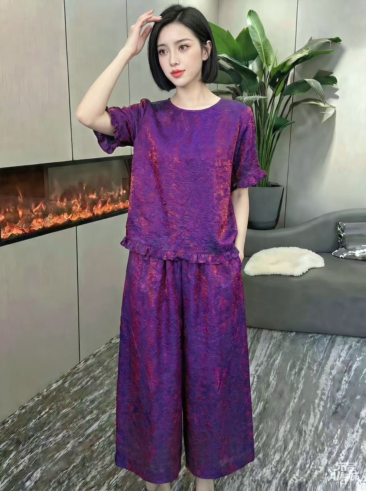 새로운 중식 레트로 국풍 외국 가스 여름 새로운 품격 여신 자카드 맨위 코디 바지 세트 상세 이미지 8