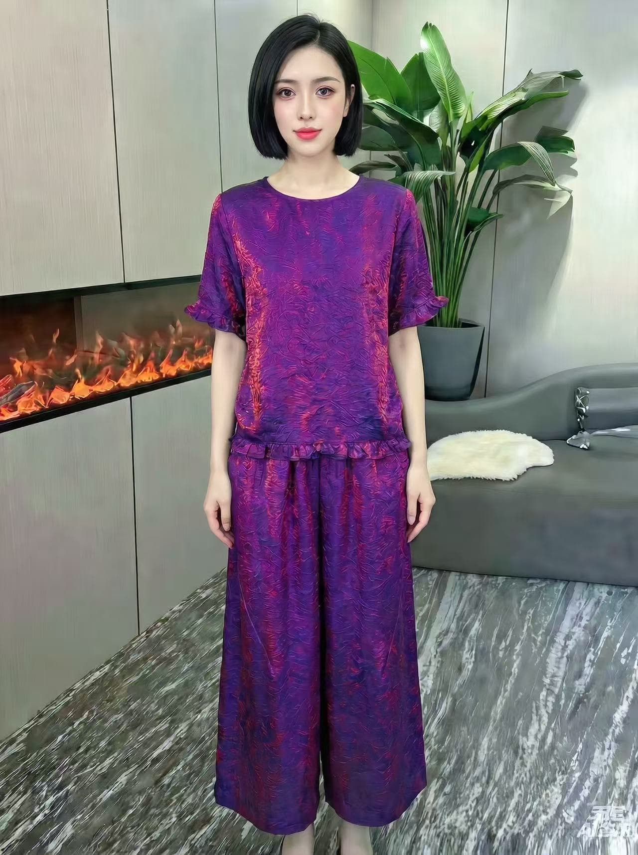 새로운 중식 레트로 국풍 외국 가스 여름 새로운 품격 여신 자카드 맨위 코디 바지 세트 상세 이미지 11