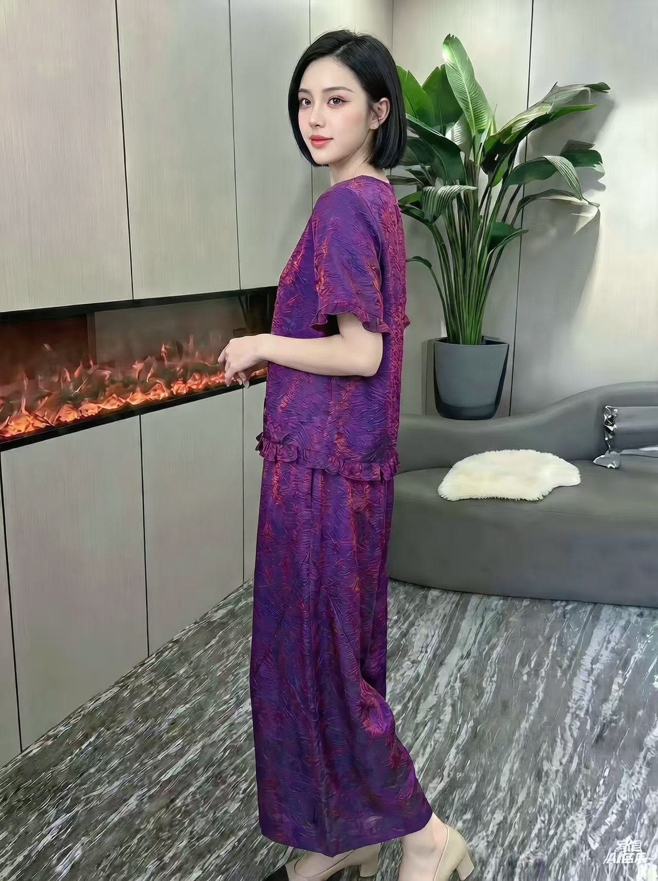 새로운 중식 레트로 국풍 외국 가스 여름 새로운 품격 여신 자카드 맨위 코디 바지 세트 상세 이미지 13