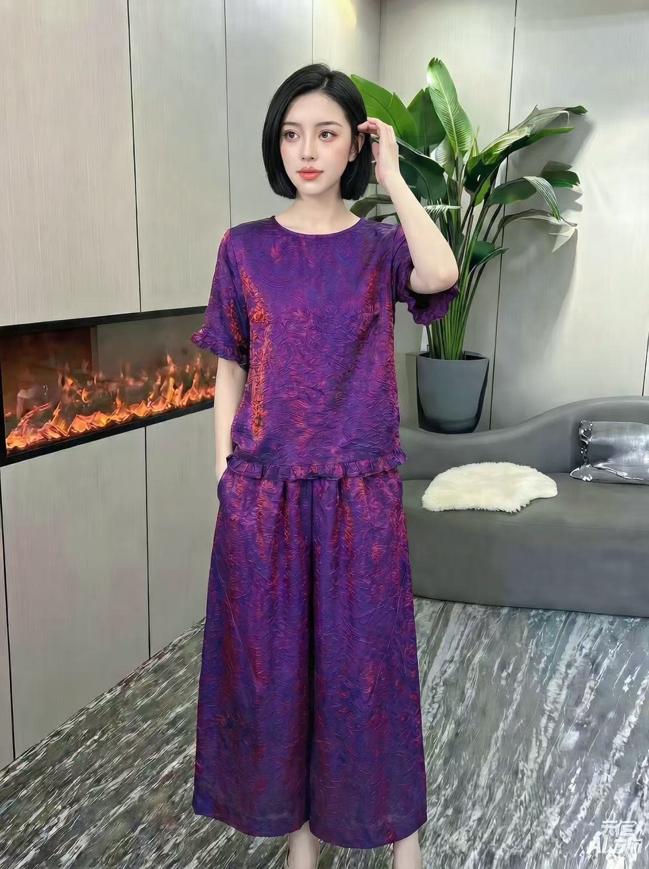 새로운 중식 레트로 국풍 외국 가스 여름 새로운 품격 여신 자카드 맨위 코디 바지 세트 상세 이미지 15