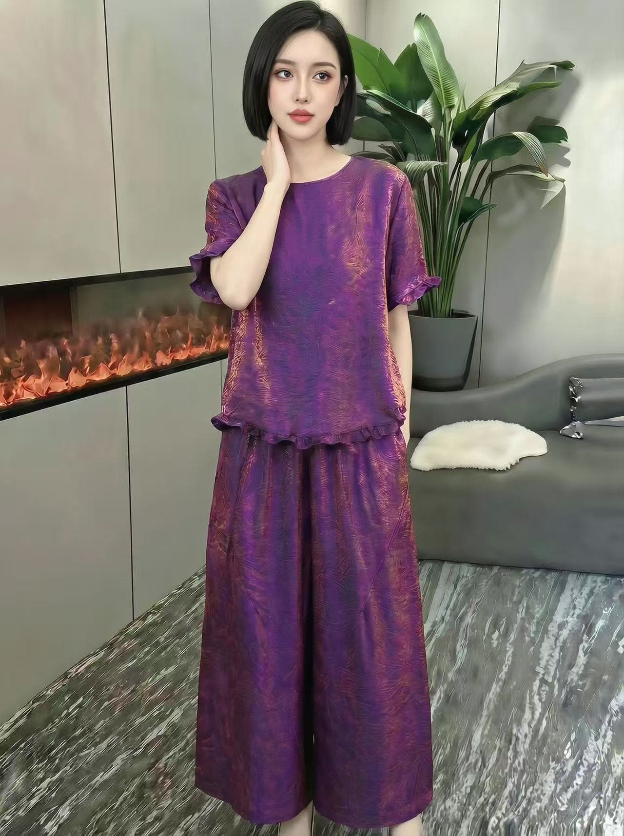 새로운 중식 레트로 국풍 외국 가스 여름 새로운 품격 여신 자카드 맨위 코디 바지 세트 상세 이미지 17