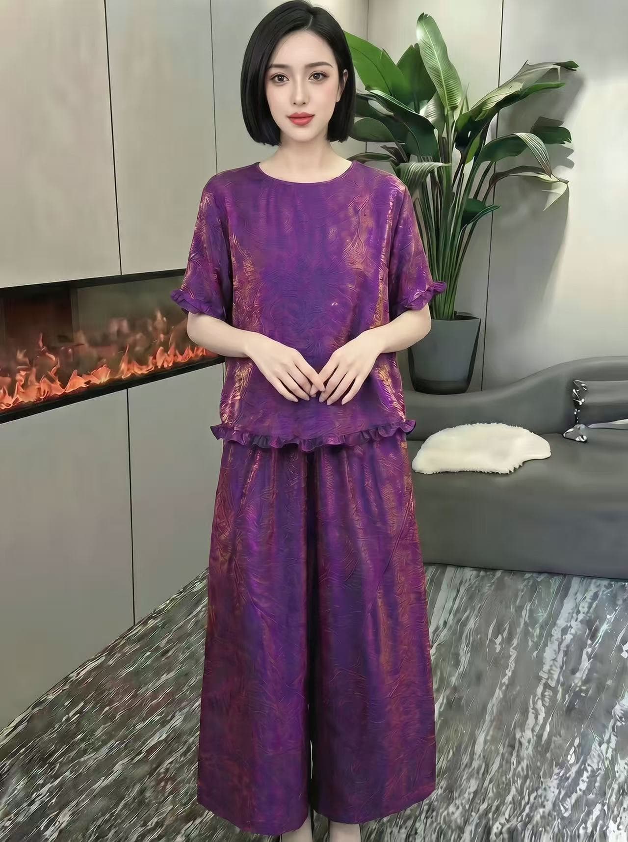 새로운 중식 레트로 국풍 외국 가스 여름 새로운 품격 여신 자카드 맨위 코디 바지 세트 상세 이미지 18